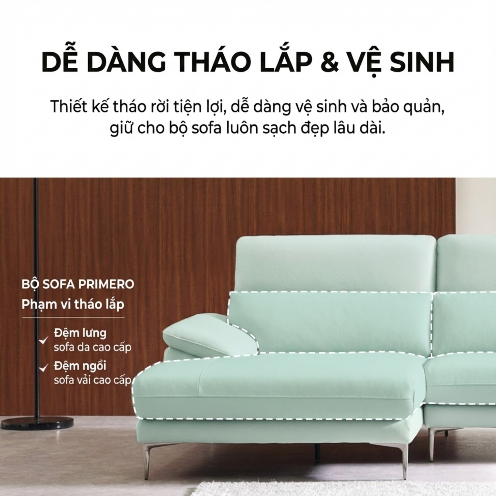 Sofa PRIMERO – Sofa Da Cao Cấp Chữ L Hiện Đại Tựa Đầu Điều Chỉnh 