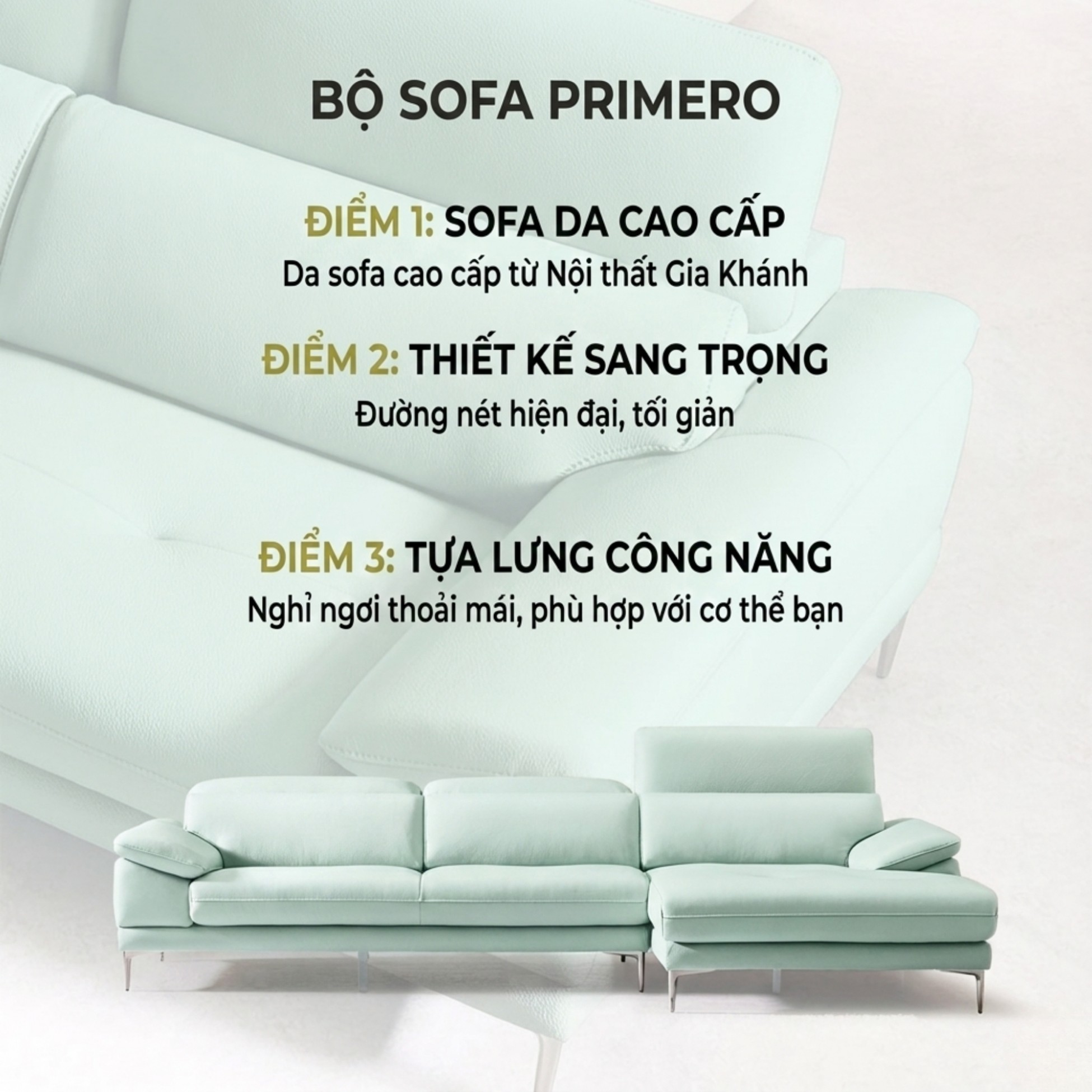 Sofa PRIMERO – Sofa Da Cao Cấp Chữ L Hiện Đại Tựa Đầu Điều Chỉnh 