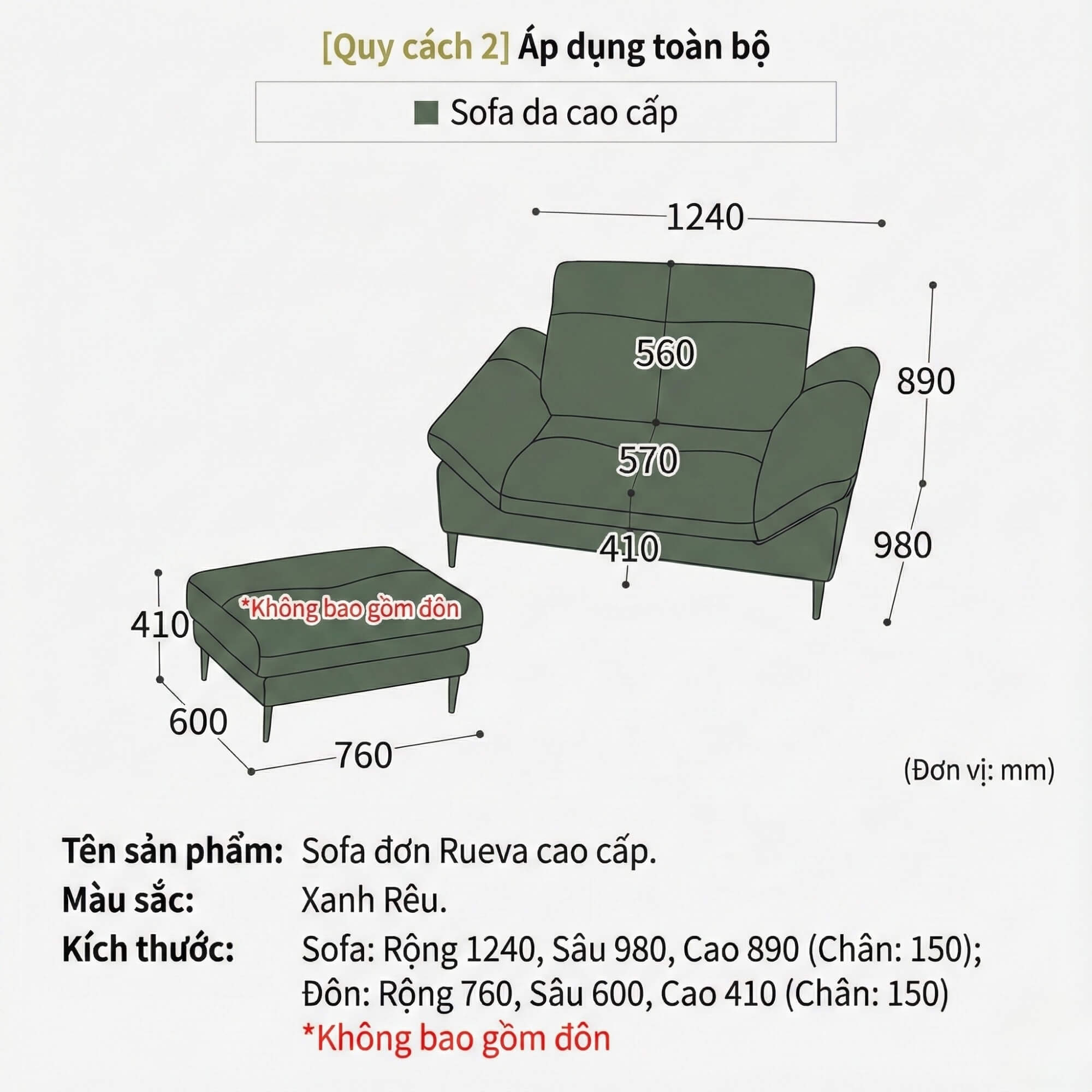 Sofa RUEVA - Sofa Đơn Cỡ Lớn Thư Giãn Cho Gia Đình
