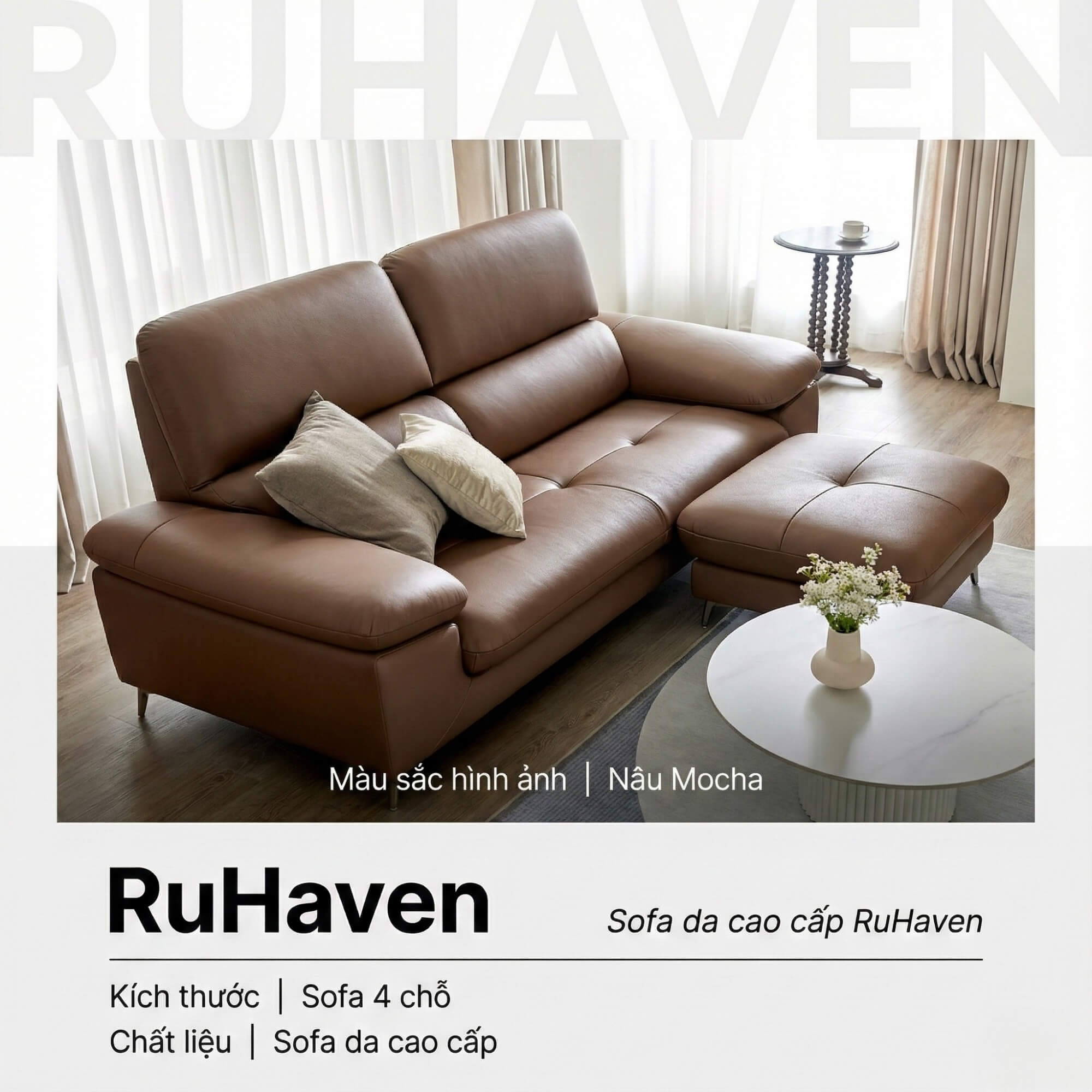 Sofa RUHAVEN - Sofa Băng 3.5 Chỗ Êm Ái Cho Gia Đình