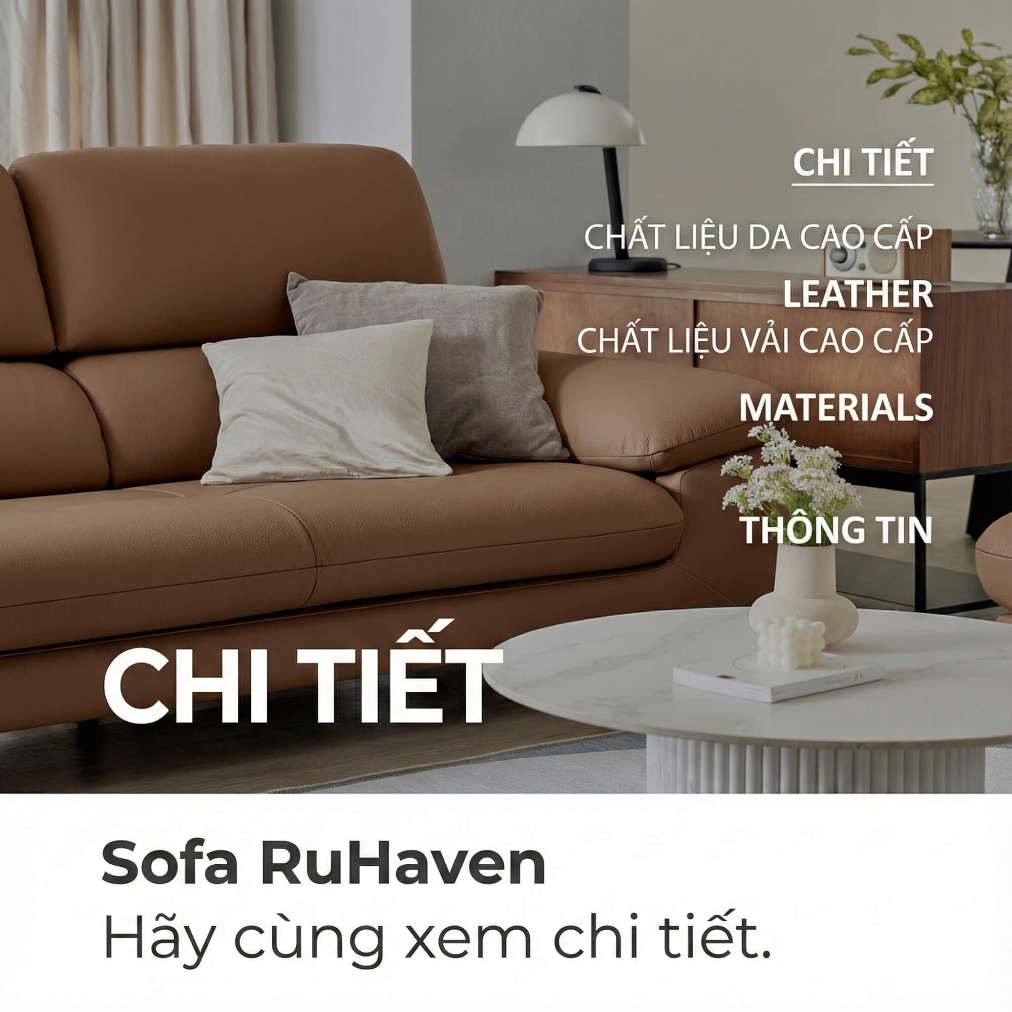 Sofa RUHAVEN - Sofa Băng 3.5 Chỗ Êm Ái Cho Gia Đình
