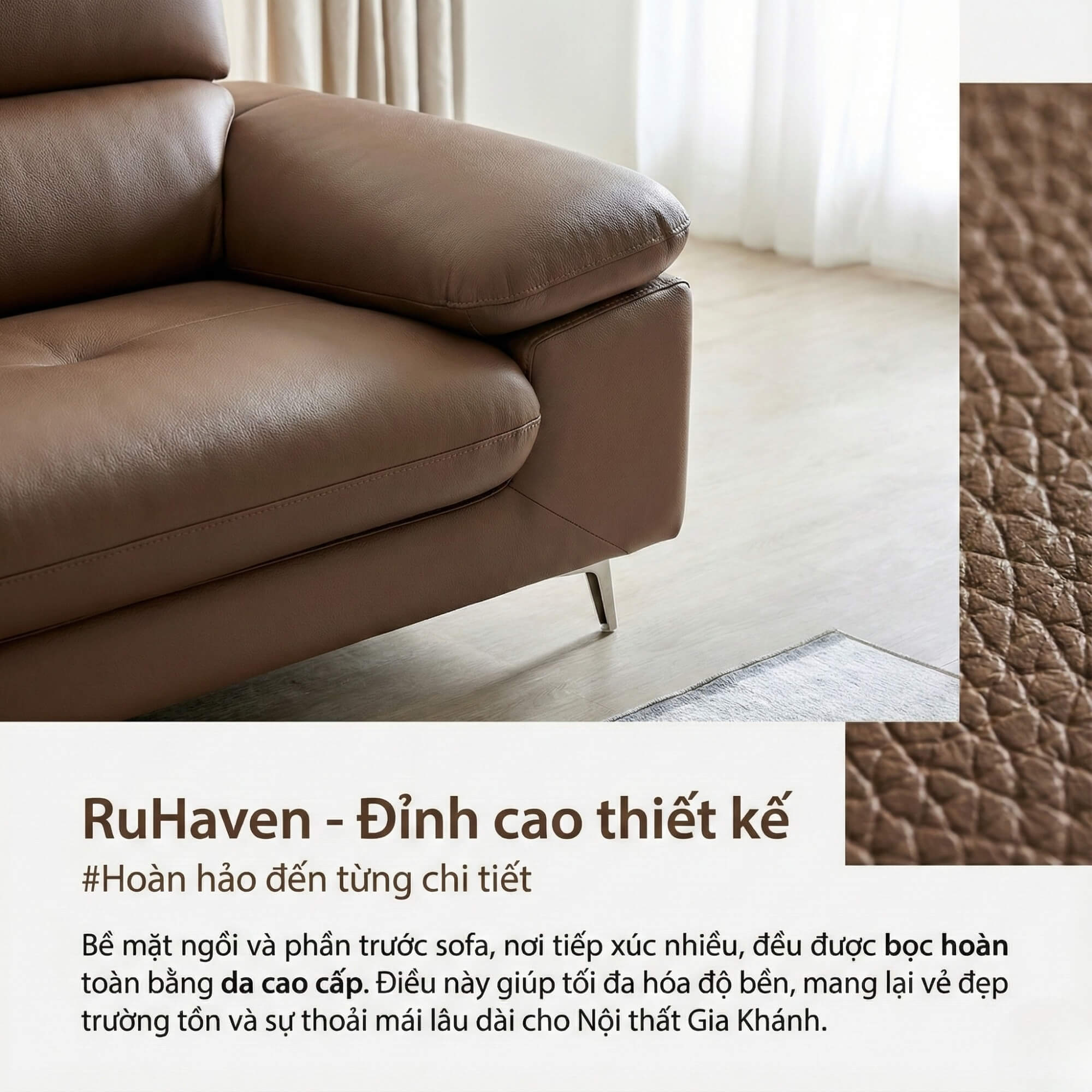 Sofa RUHAVEN - Sofa Băng 3.5 Chỗ Êm Ái Cho Gia Đình