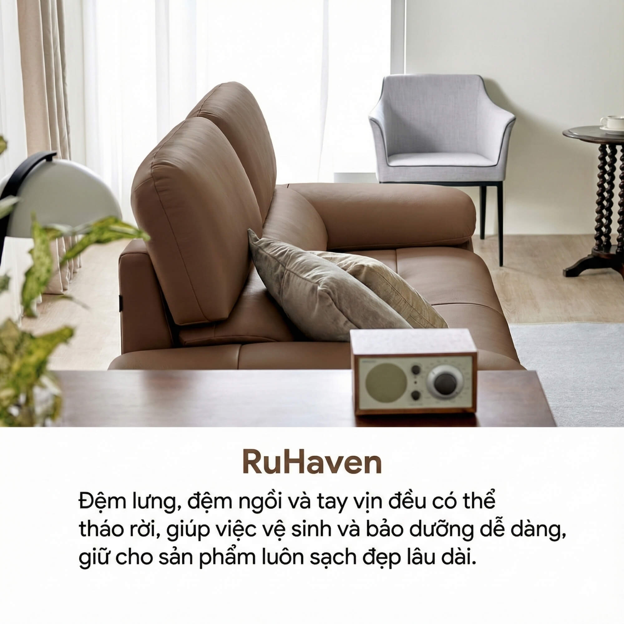 Sofa RUHAVEN - Sofa Băng 3.5 Chỗ Êm Ái Cho Gia Đình