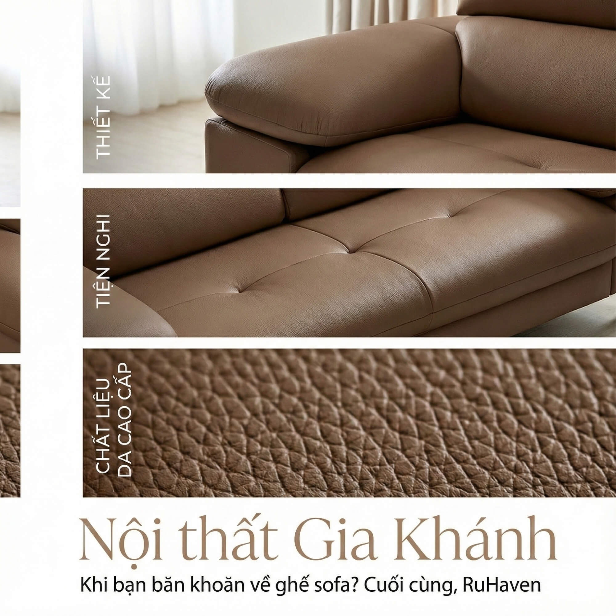 Sofa RUHAVEN - Sofa Băng 3.5 Chỗ Êm Ái Cho Gia Đình