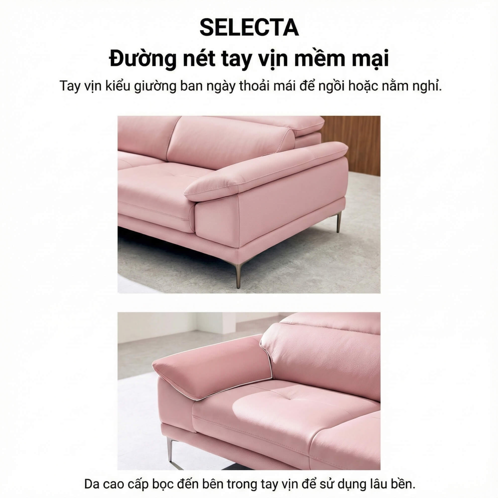 Sofa SELECTA - Sofa Da Cao Cấp Hiện Đại Có Tựa Đầu Điều Chỉnh Thông Minh 