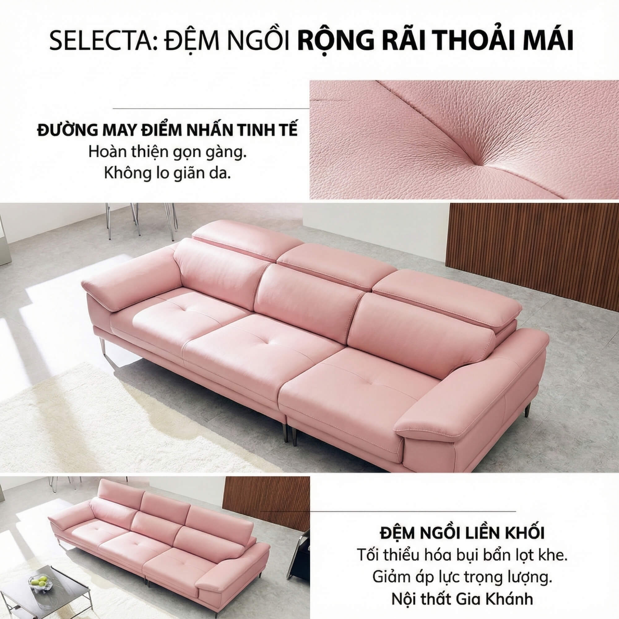 Sofa SELECTA - Sofa Da Cao Cấp Hiện Đại Có Tựa Đầu Điều Chỉnh Thông Minh 
