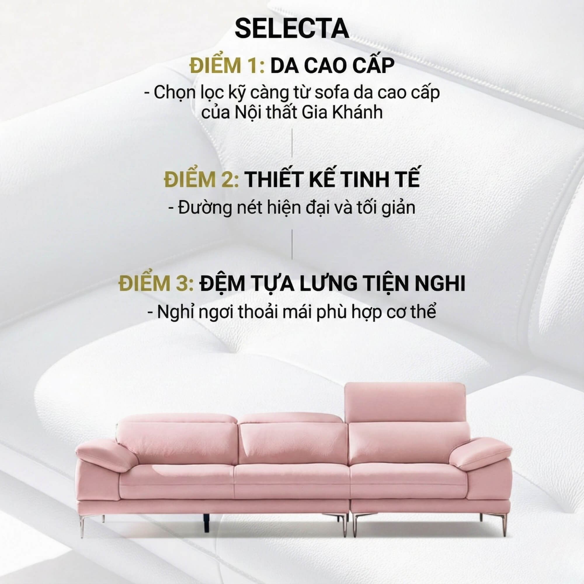 Sofa SELECTA - Sofa Da Cao Cấp Hiện Đại Có Tựa Đầu Điều Chỉnh Thông Minh 