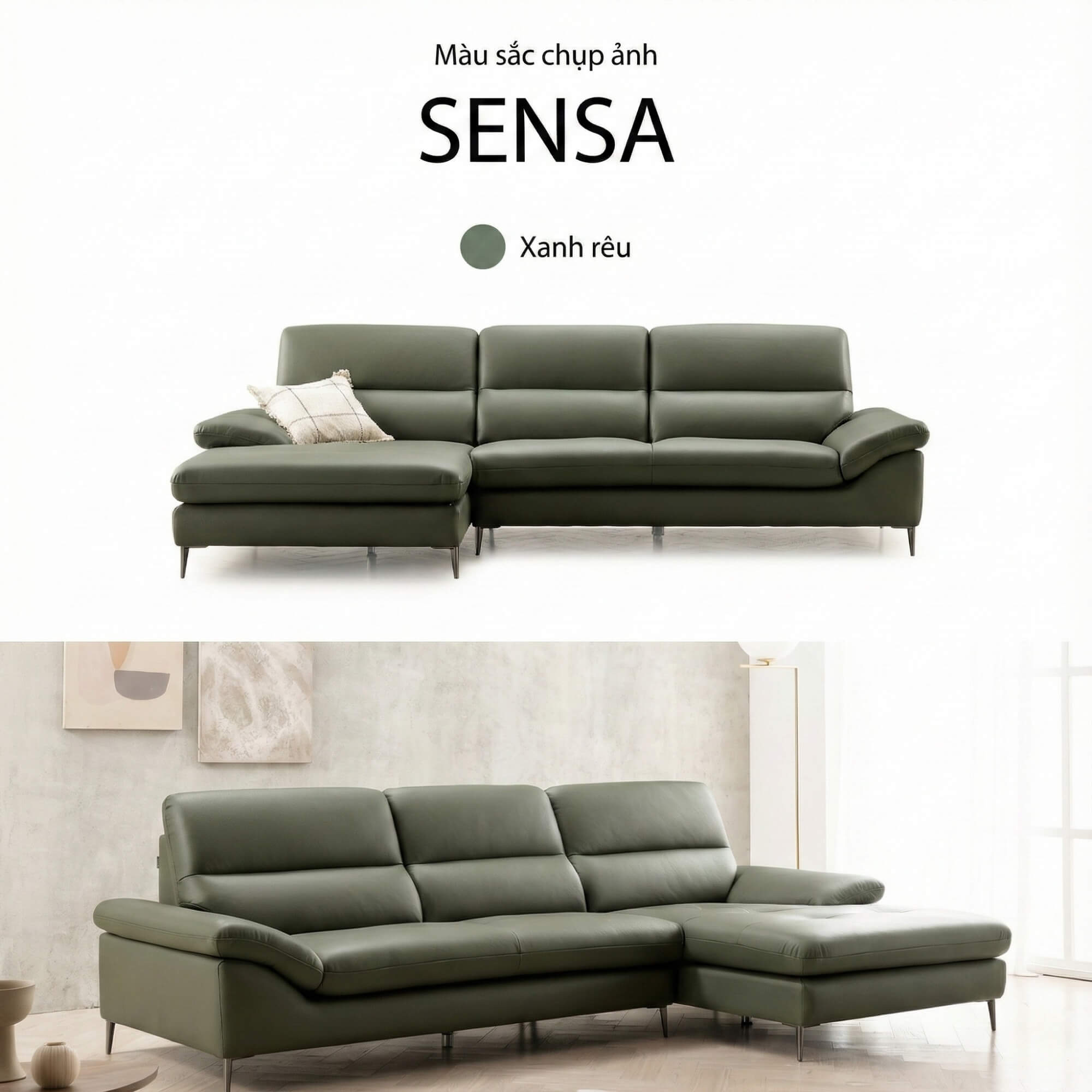 Sofa SENSA – Sofa Da Góc Chữ L Cao Cấp Sang Trọng Cho Phòng Khách