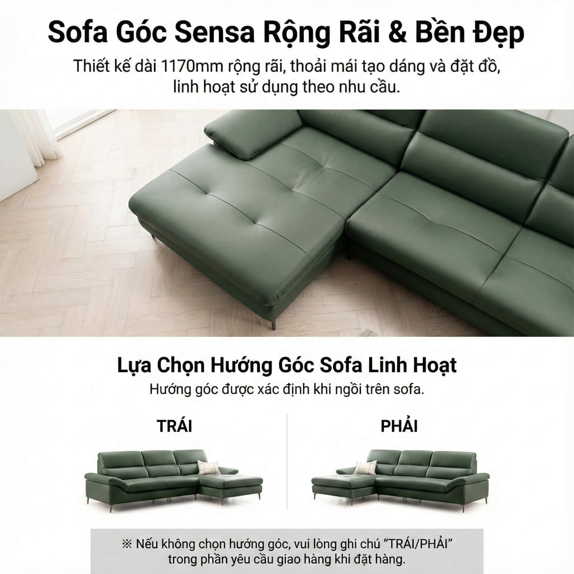 Sofa SENSA – Sofa Da Góc Chữ L Cao Cấp Sang Trọng Cho Phòng Khách