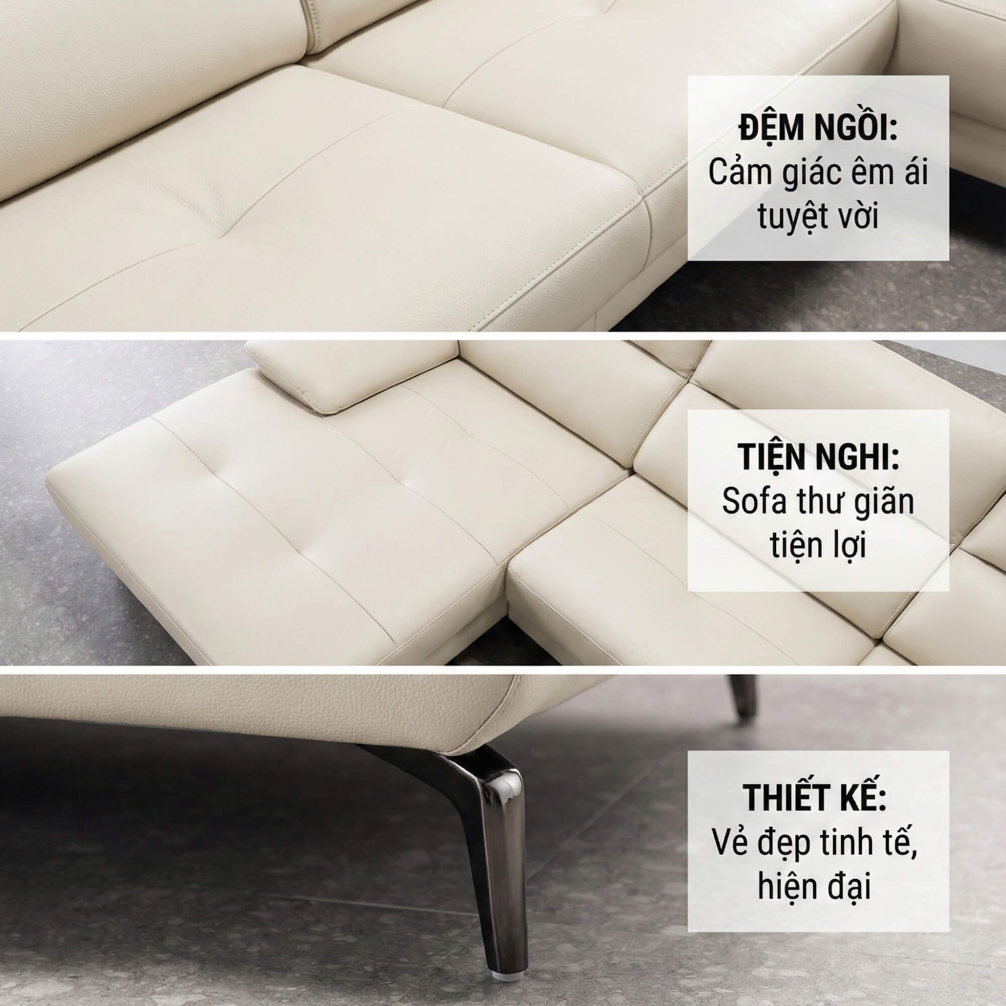 Sofa SILKEN II - Sofa Góc Bọc Da Tinh Tế Cho Không Gian Sống
