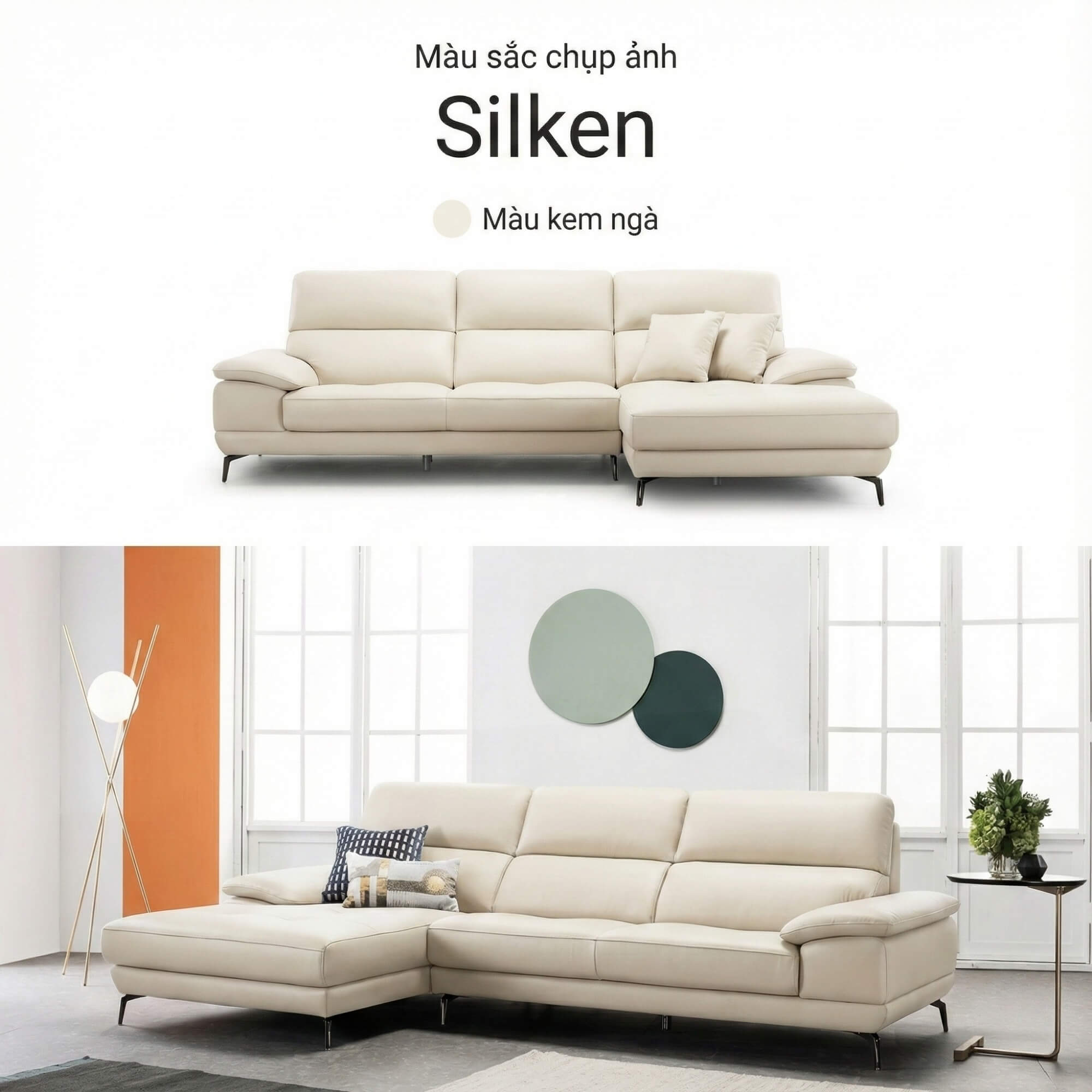 Sofa SILKEN II - Sofa Góc Bọc Da Tinh Tế Cho Không Gian Sống