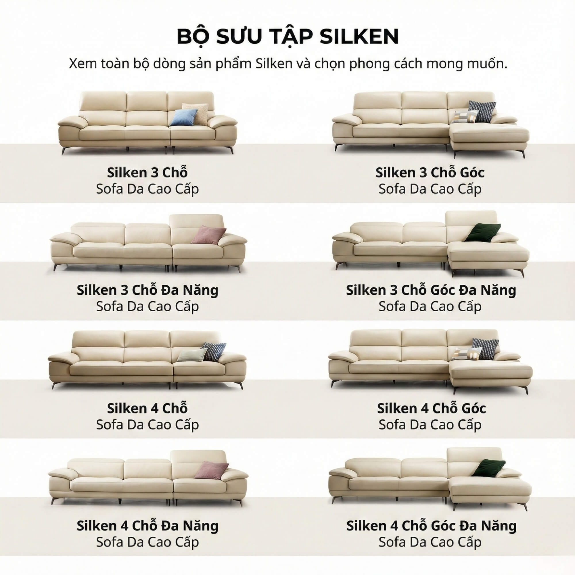 Sofa SILKEN II - Sofa Góc Bọc Da Tinh Tế Cho Không Gian Sống