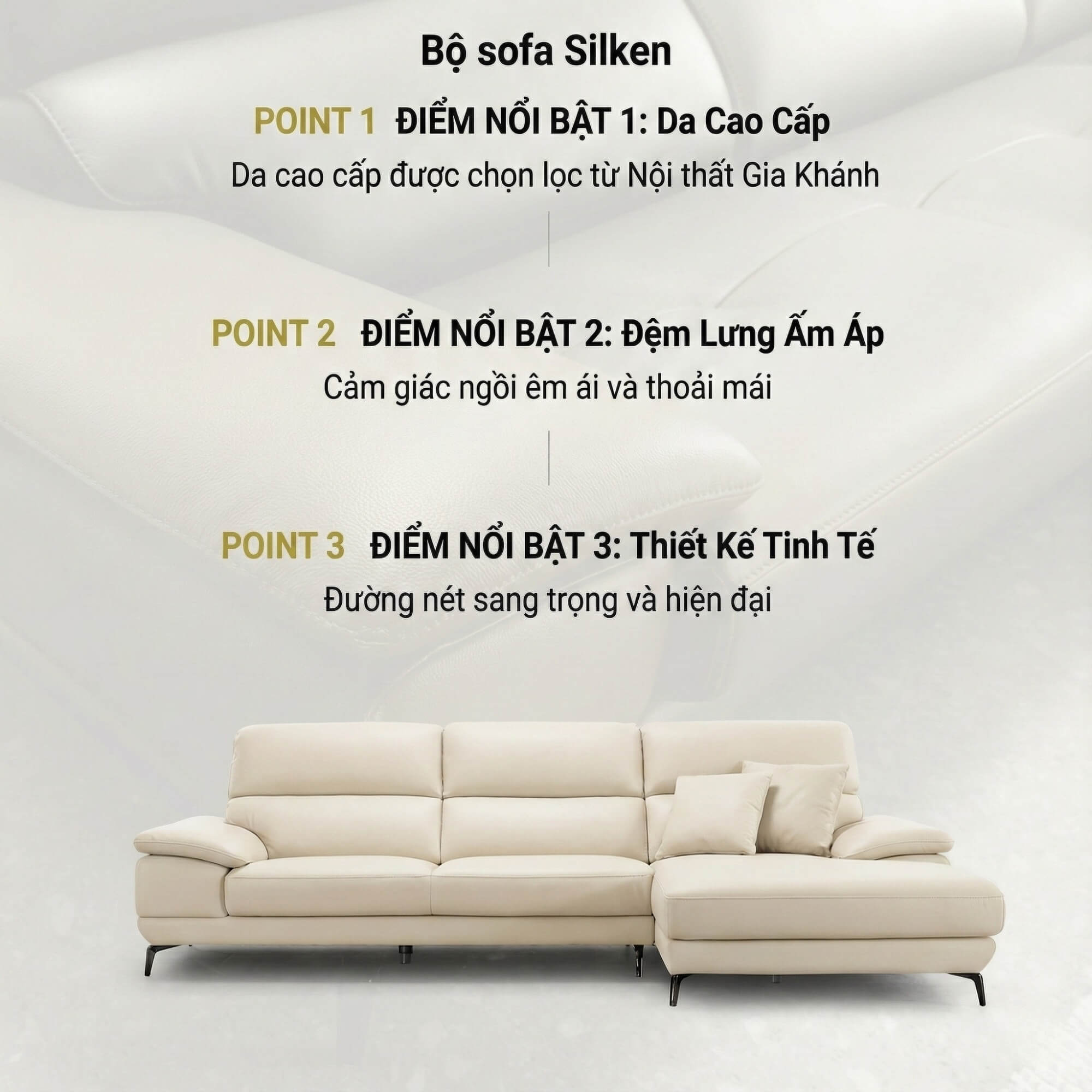 Sofa SILKEN II - Sofa Góc Bọc Da Tinh Tế Cho Không Gian Sống