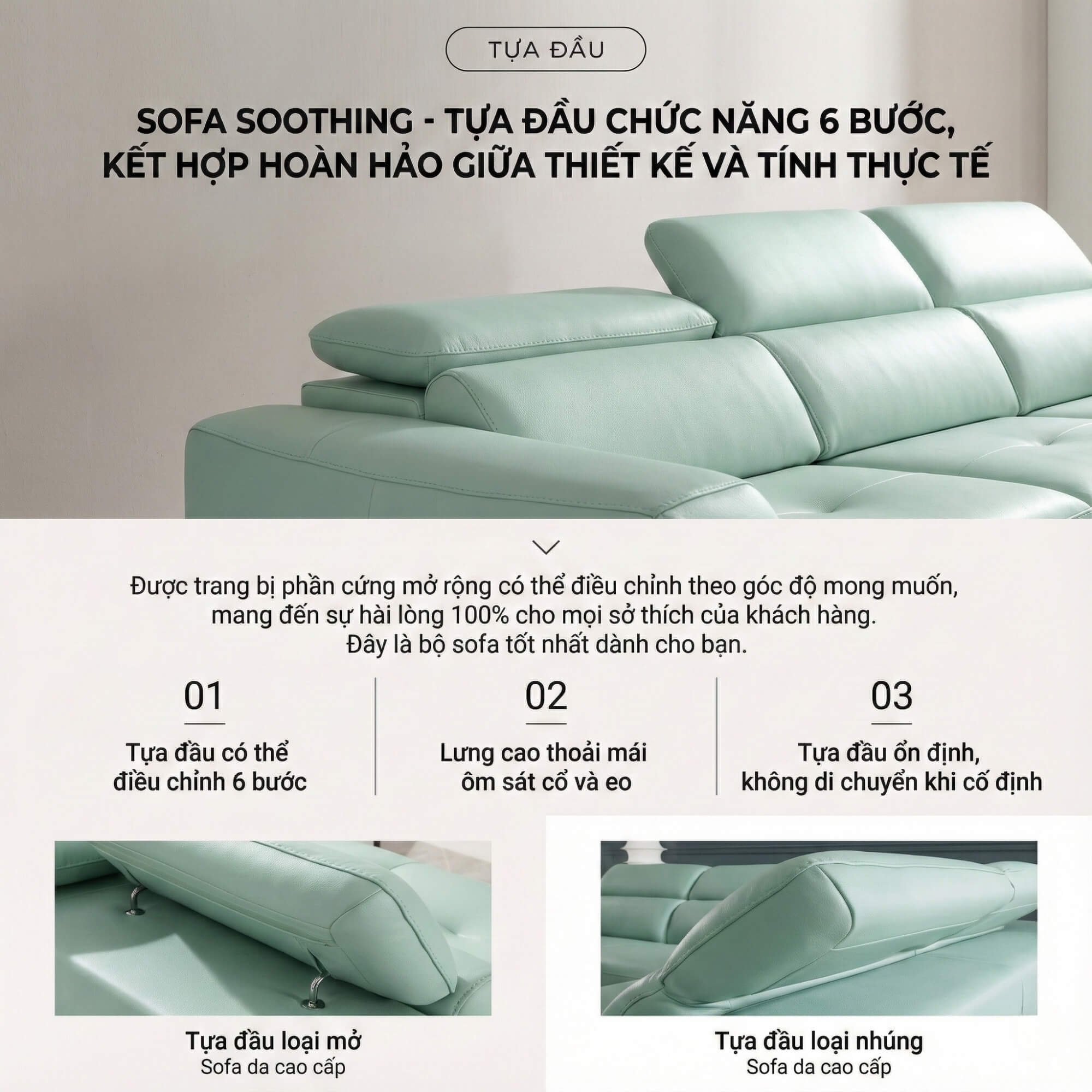 Sofa SOOTHING - Sofa Lệch Góc Êm Ái Với Tựa Đầu Tuỳ Chỉnh Thông Minh