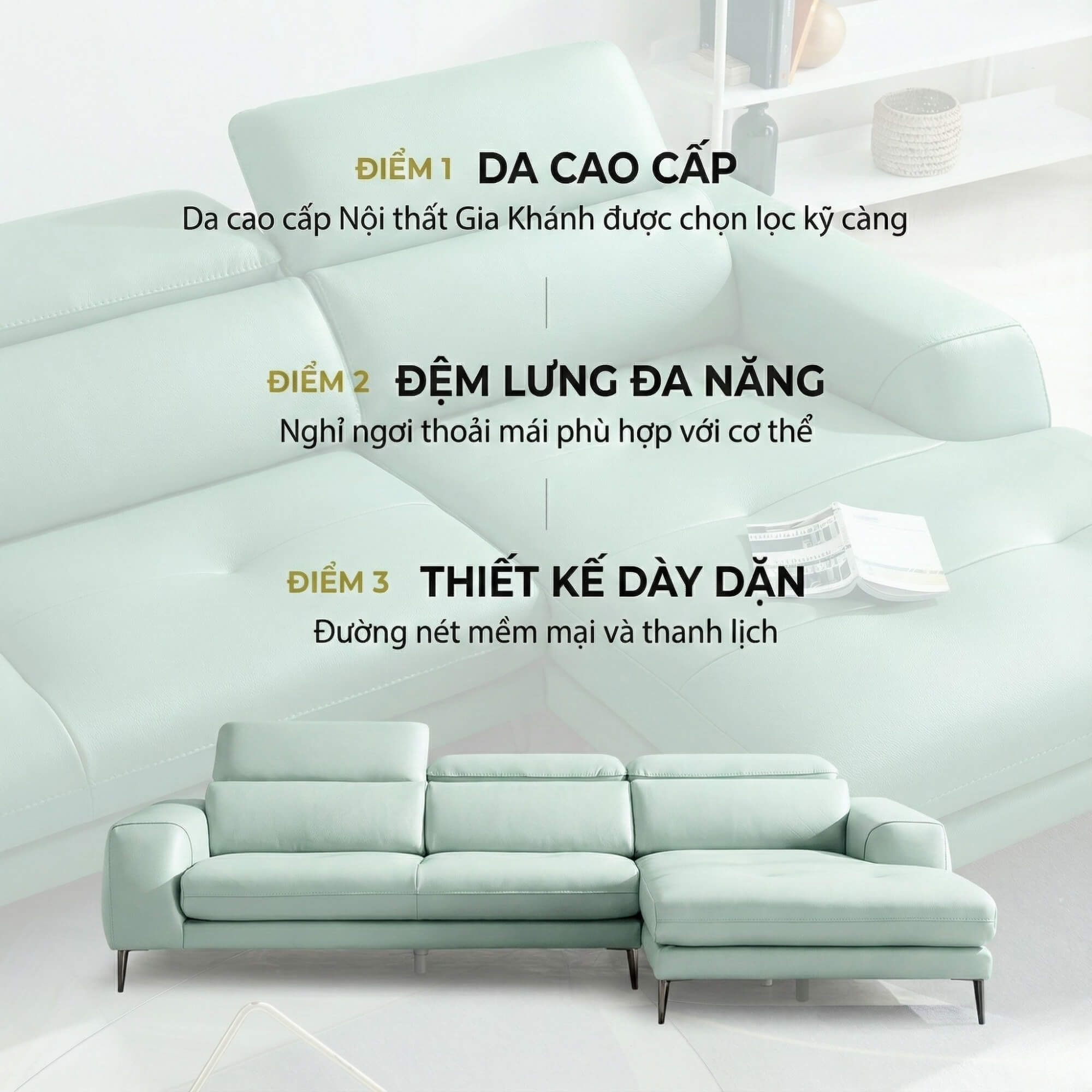 Sofa SOOTHING - Sofa Lệch Góc Êm Ái Với Tựa Đầu Tuỳ Chỉnh Thông Minh