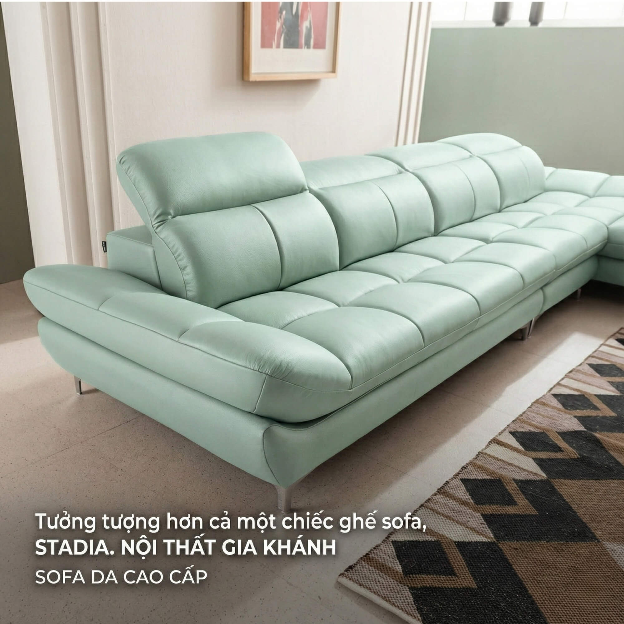 Sofa STADIA - Sofa Góc Bọc Da Thiết Kế Tựa Đầu Thông Minh