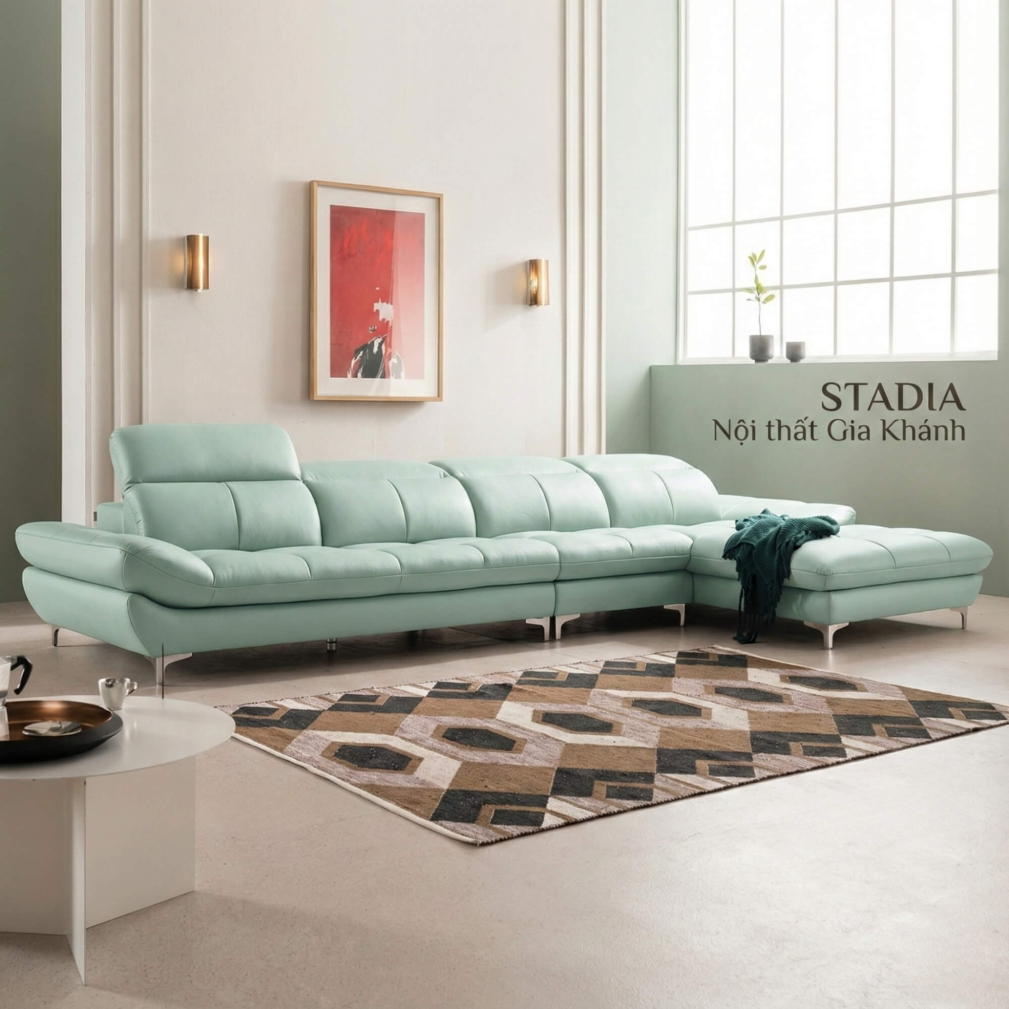 Sofa STADIA - Sofa Góc Bọc Da Thiết Kế Tựa Đầu Thông Minh