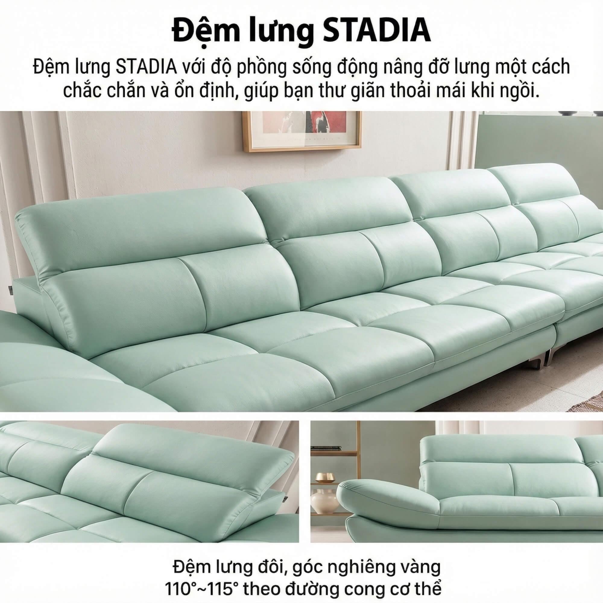 Sofa STADIA - Sofa Góc Bọc Da Thiết Kế Tựa Đầu Thông Minh