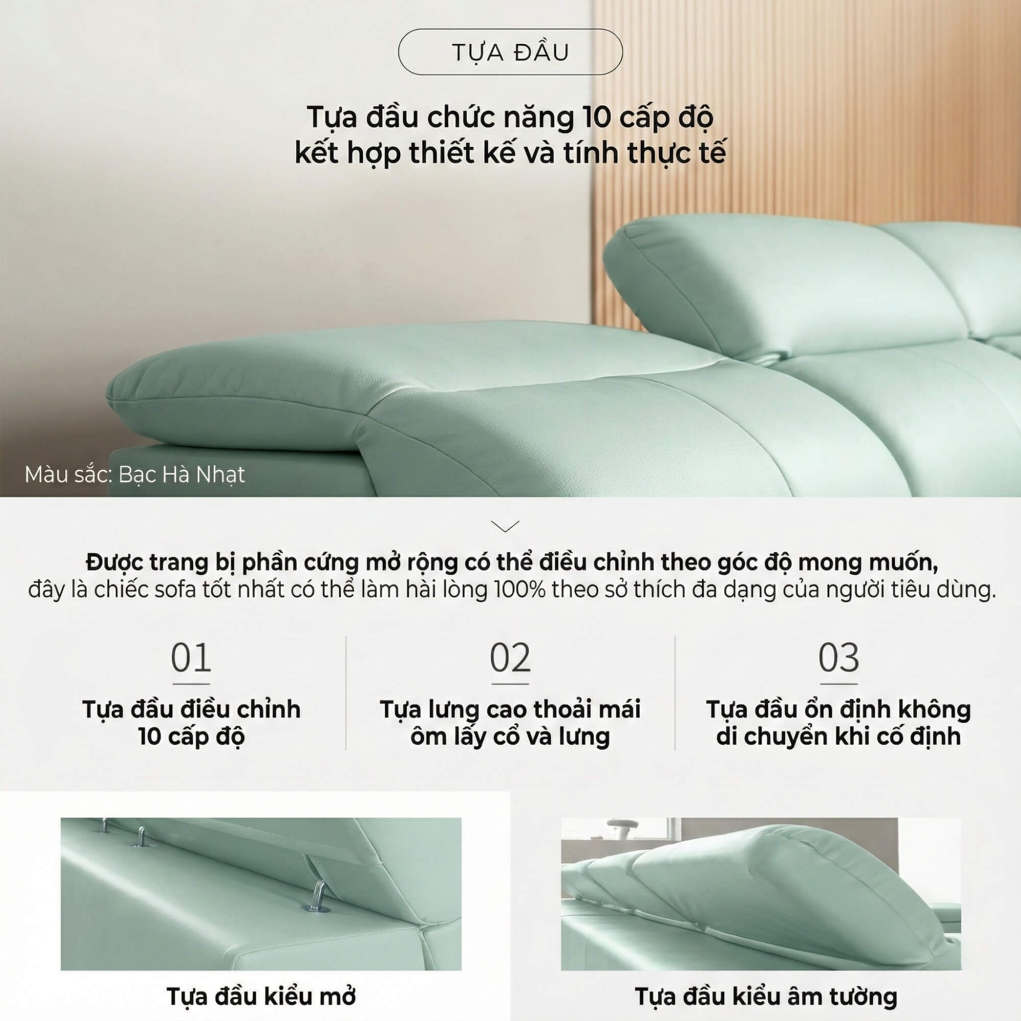 Sofa STADIA - Sofa Góc Bọc Da Thiết Kế Tựa Đầu Thông Minh