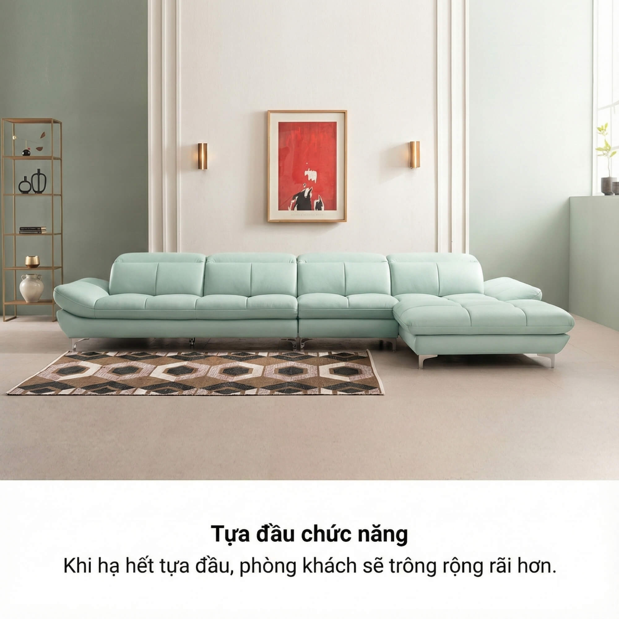 Sofa STADIA - Sofa Góc Bọc Da Thiết Kế Tựa Đầu Thông Minh