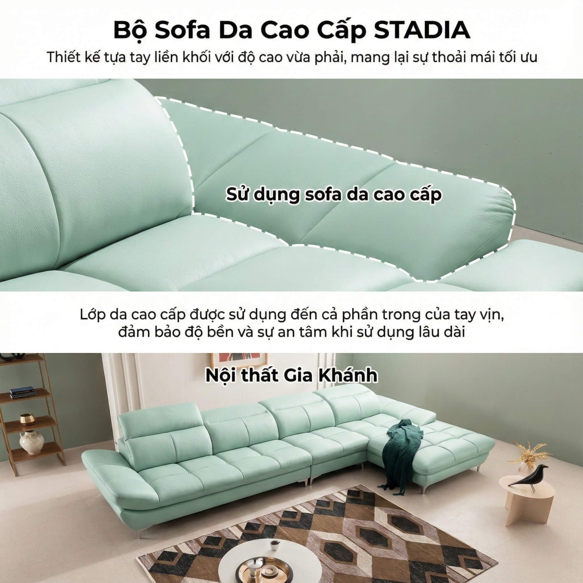 Sofa STADIA - Sofa Góc Bọc Da Thiết Kế Tựa Đầu Thông Minh