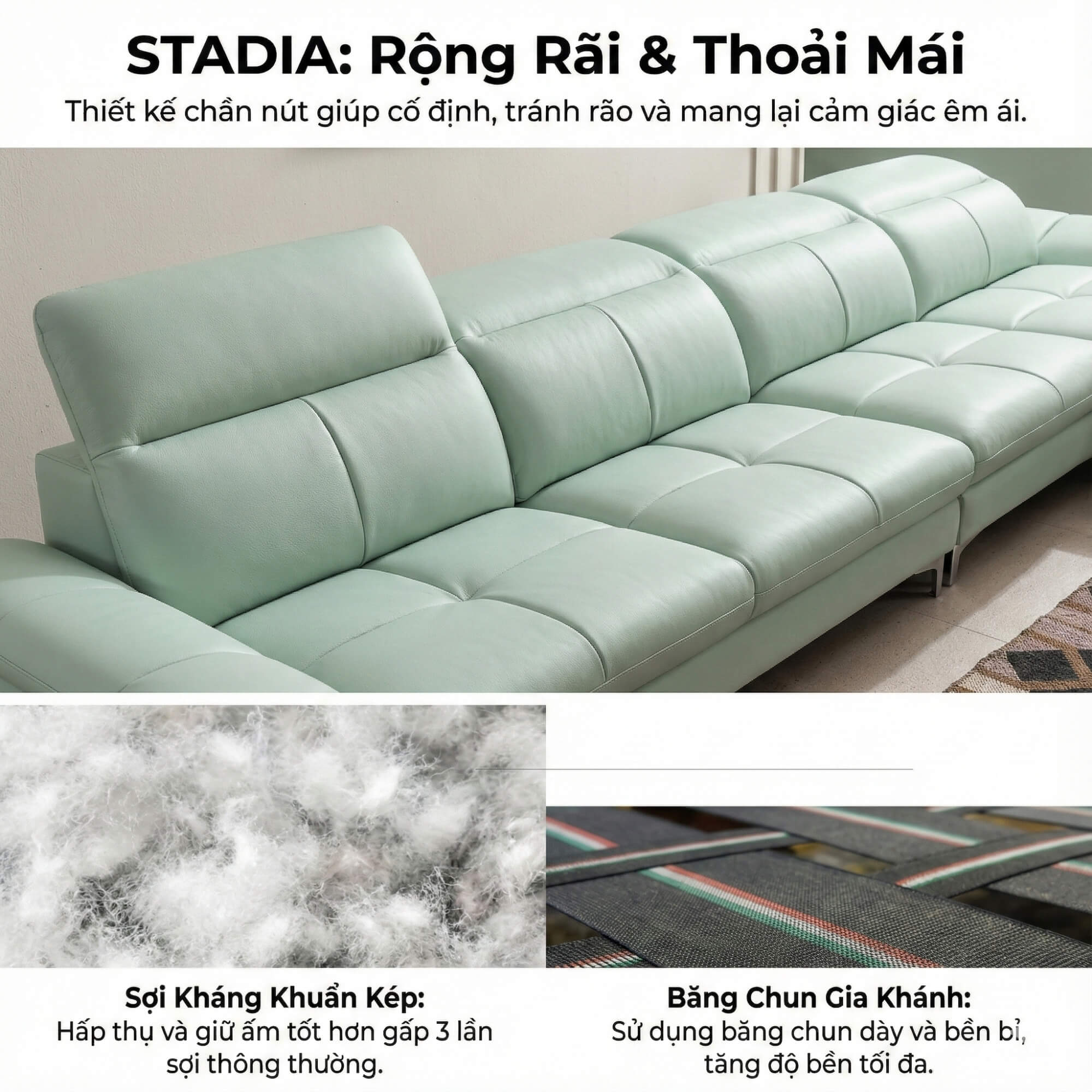 Sofa STADIA - Sofa Góc Bọc Da Thiết Kế Tựa Đầu Thông Minh