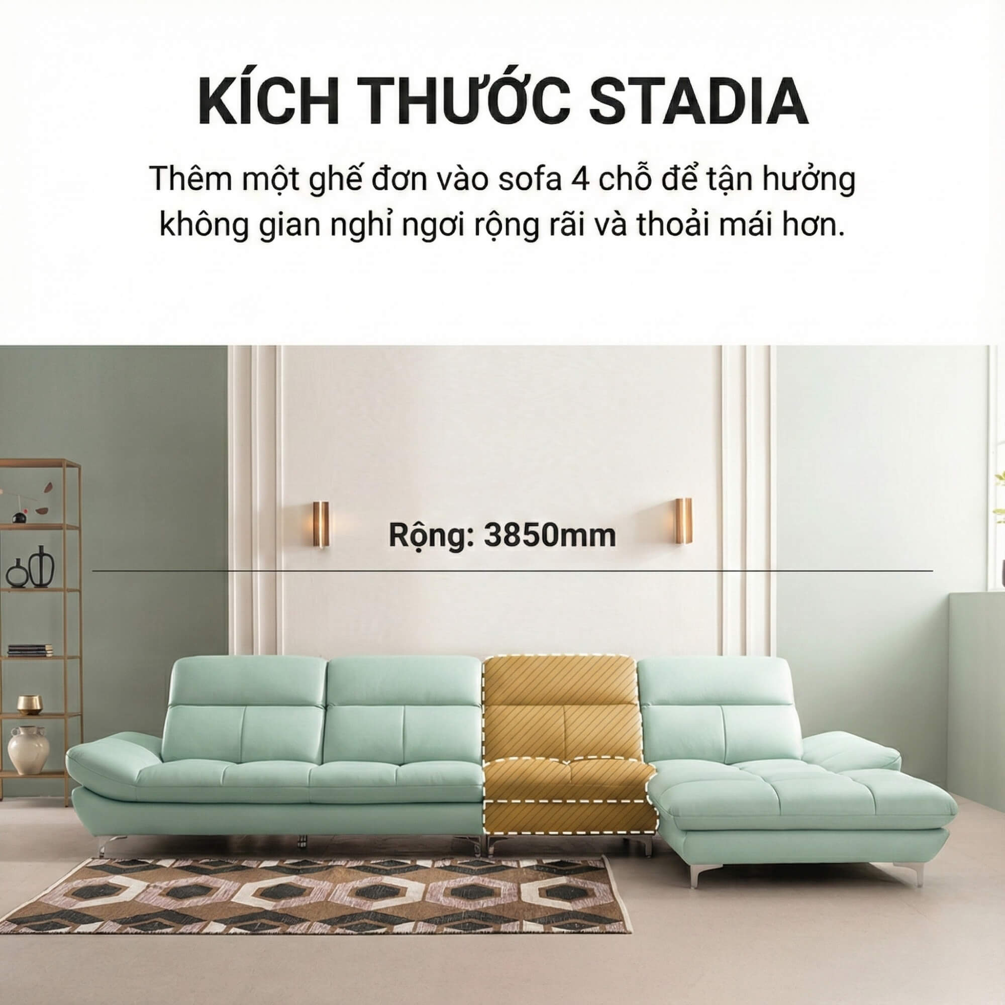 Sofa STADIA - Sofa Góc Bọc Da Thiết Kế Tựa Đầu Thông Minh
