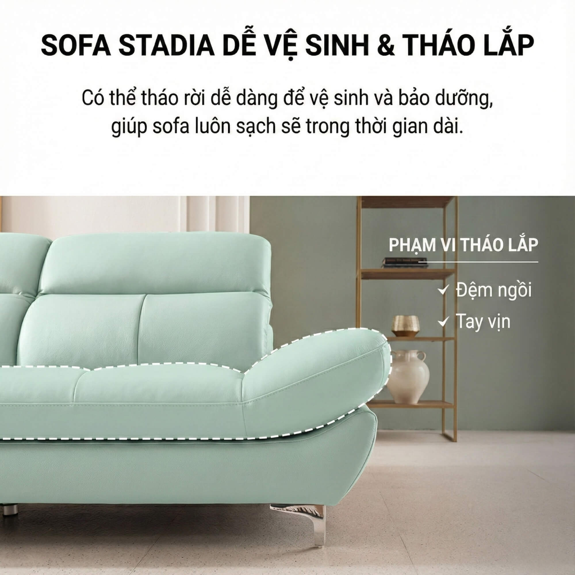 Sofa STADIA - Sofa Góc Bọc Da Thiết Kế Tựa Đầu Thông Minh