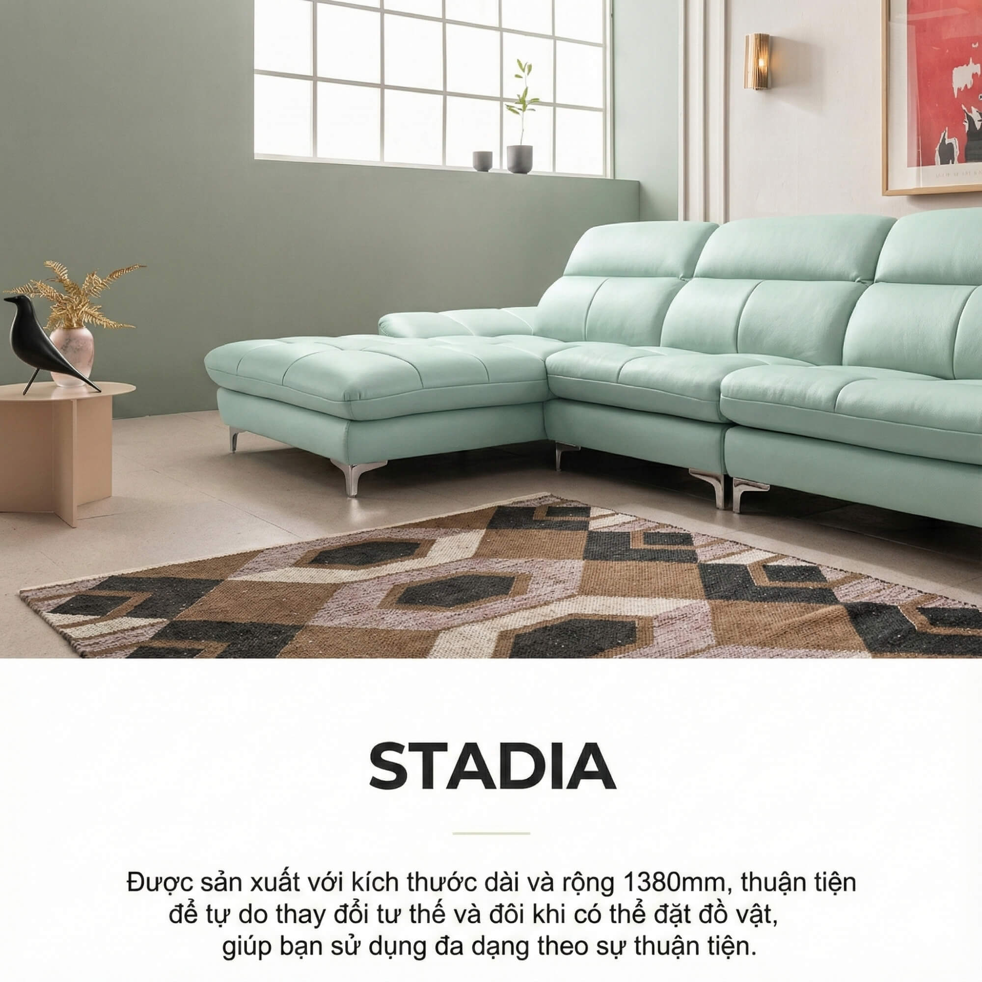 Sofa STADIA - Sofa Góc Bọc Da Thiết Kế Tựa Đầu Thông Minh