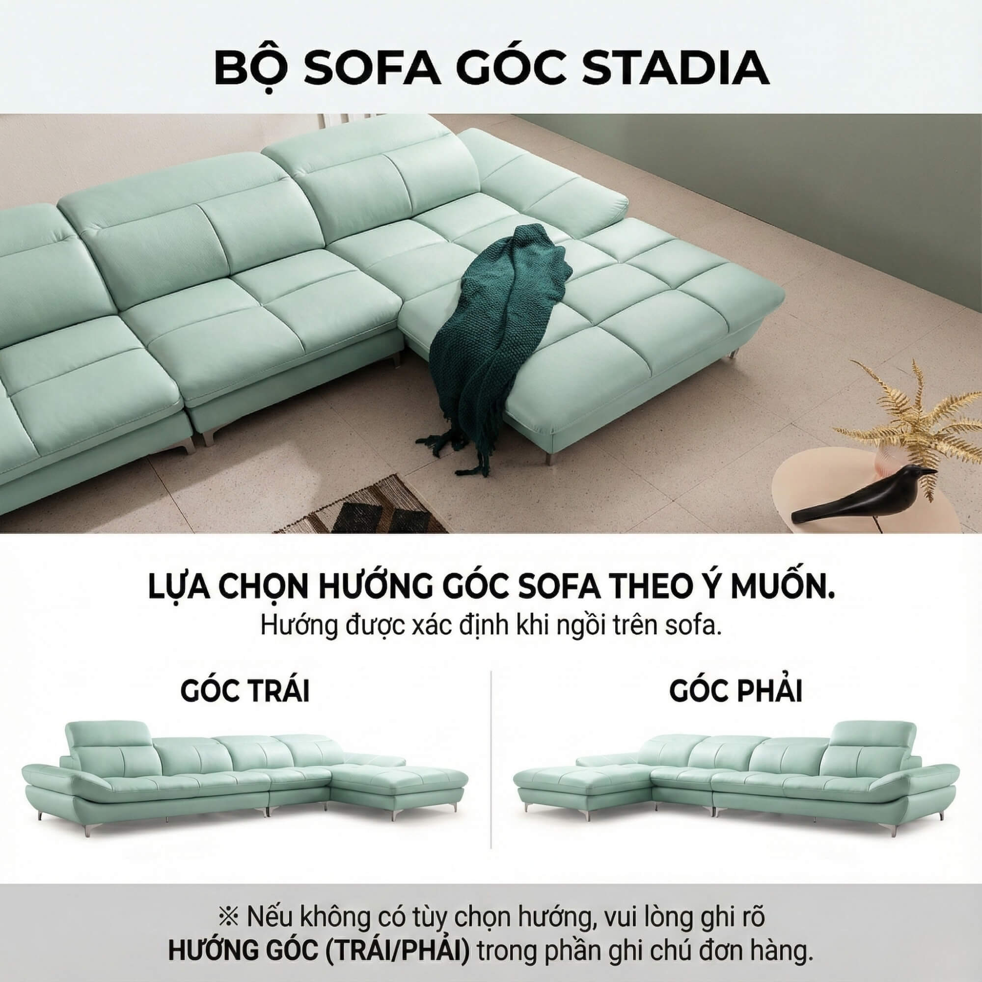 Sofa STADIA - Sofa Góc Bọc Da Thiết Kế Tựa Đầu Thông Minh