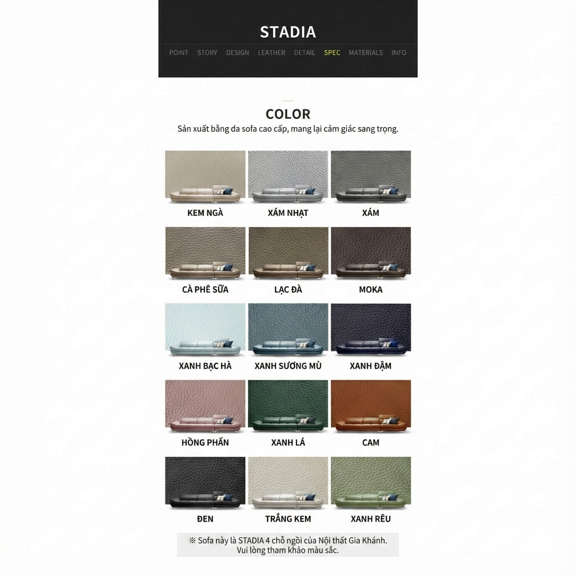 Sofa STADIA - Sofa Góc Bọc Da Thiết Kế Tựa Đầu Thông Minh