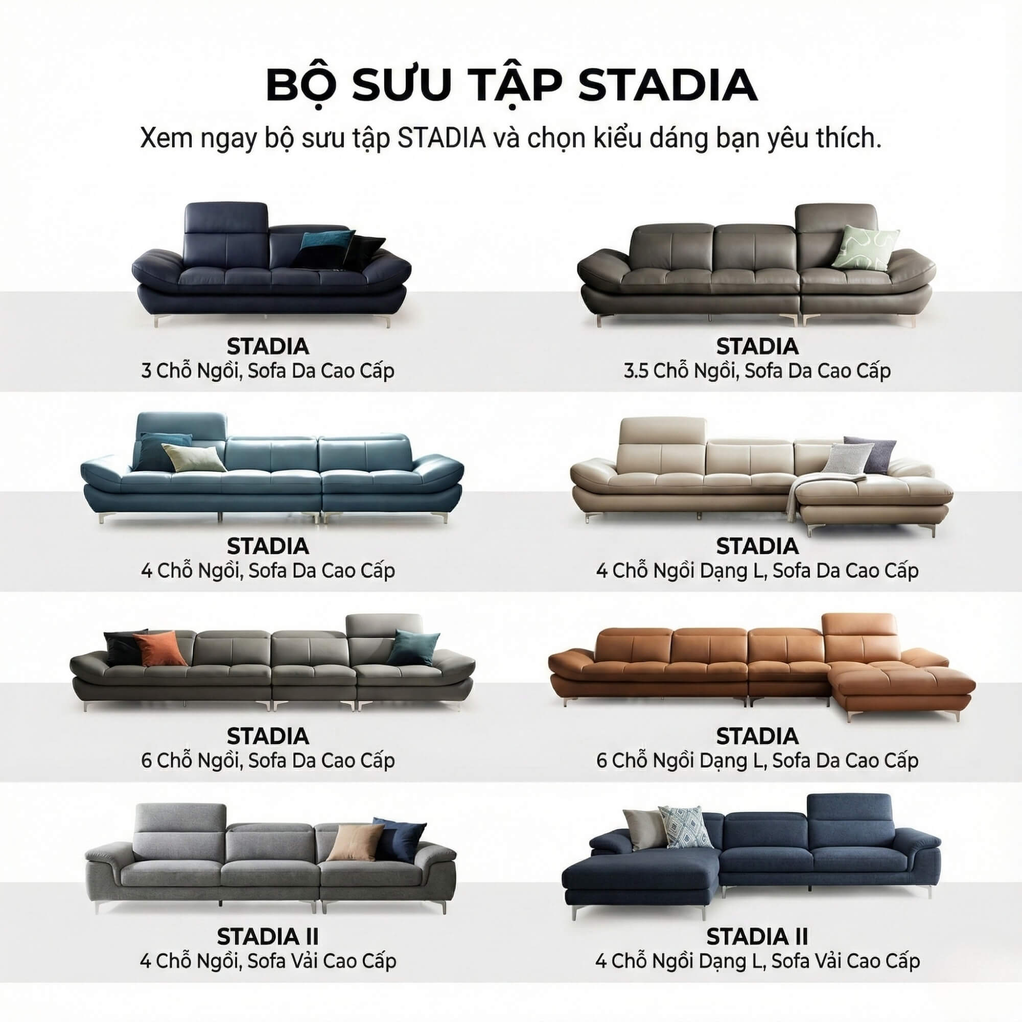 Sofa STADIA - Sofa Góc Bọc Da Thiết Kế Tựa Đầu Thông Minh