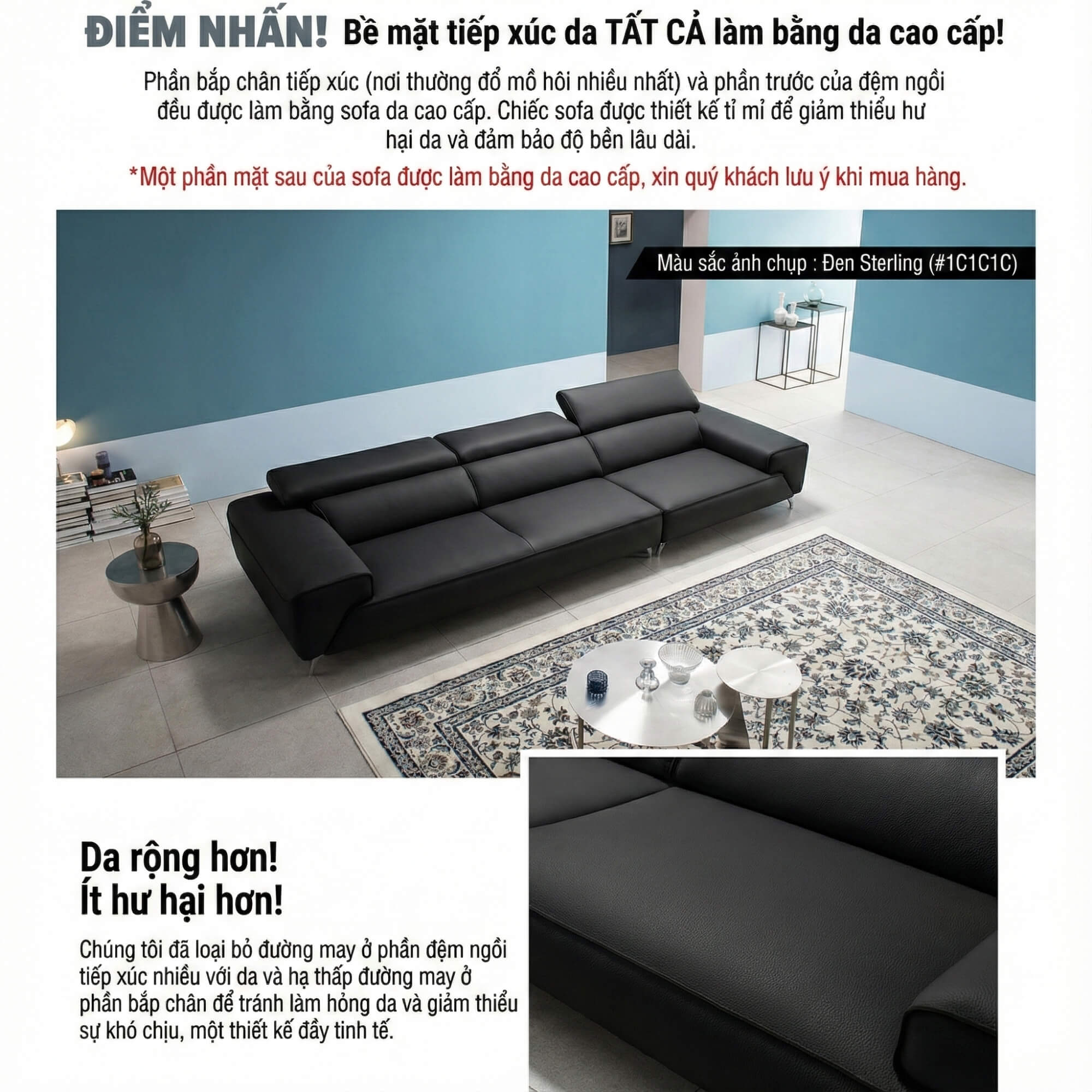 Sofa STERLING - Sofa Băng Cỡ Lớn Có Tựa Đầu Thông Minh Thiết Kế Mạnh Mẽ