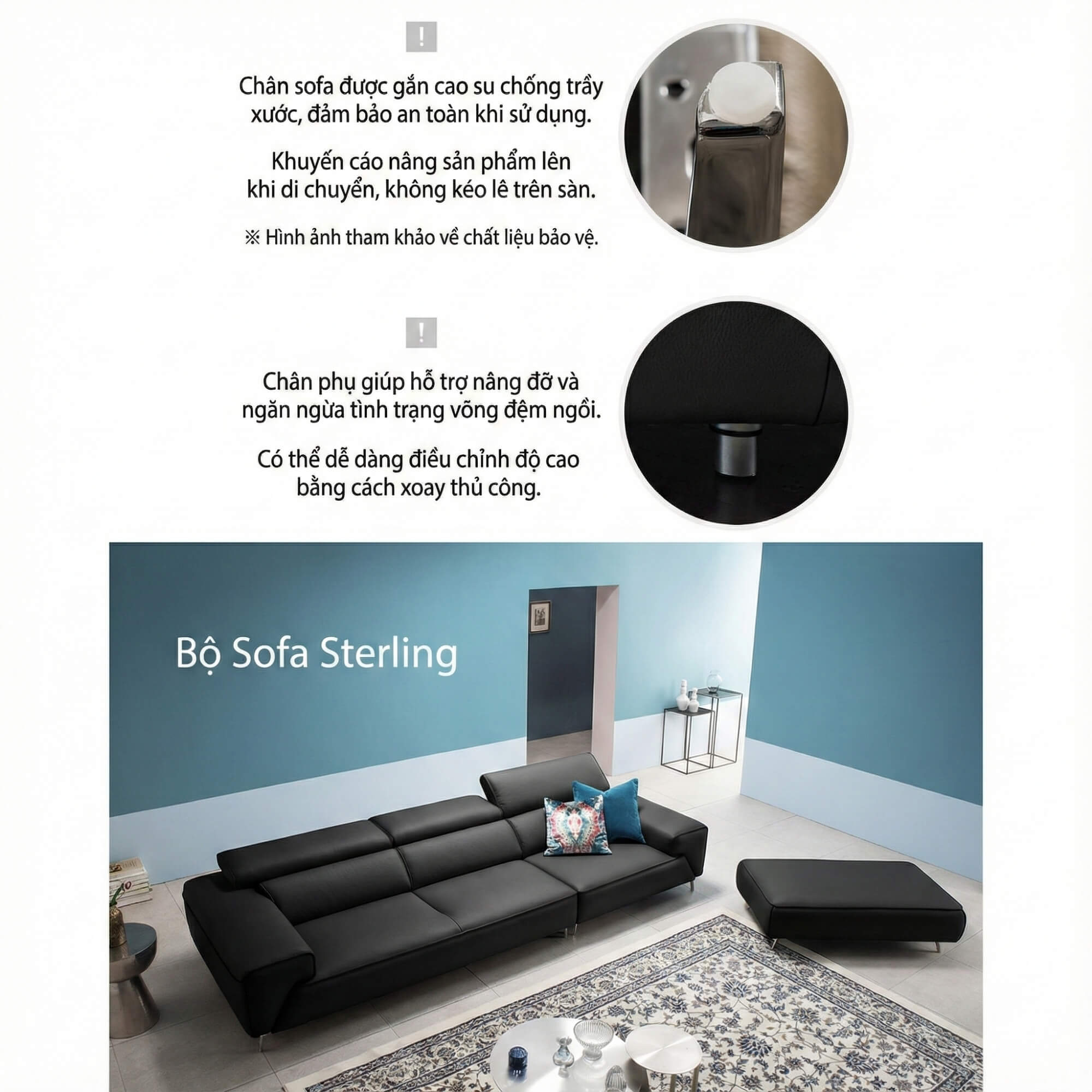 Sofa STERLING - Sofa Băng Cỡ Lớn Có Tựa Đầu Thông Minh Thiết Kế Mạnh Mẽ