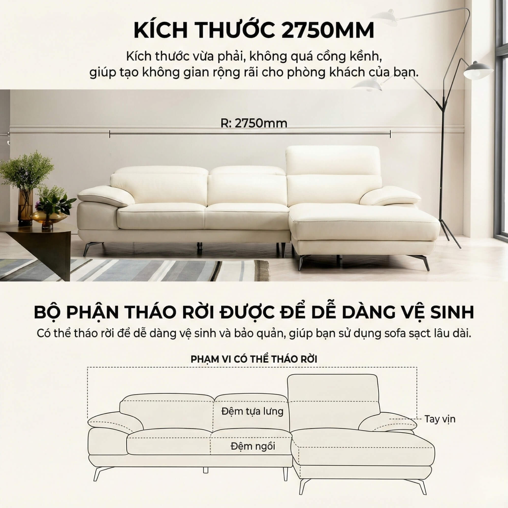 Sofa SUNBEAM – Sofa Da Hiện Đại Góc Chữ L Có Chức Năng Tuỳ Chỉnh