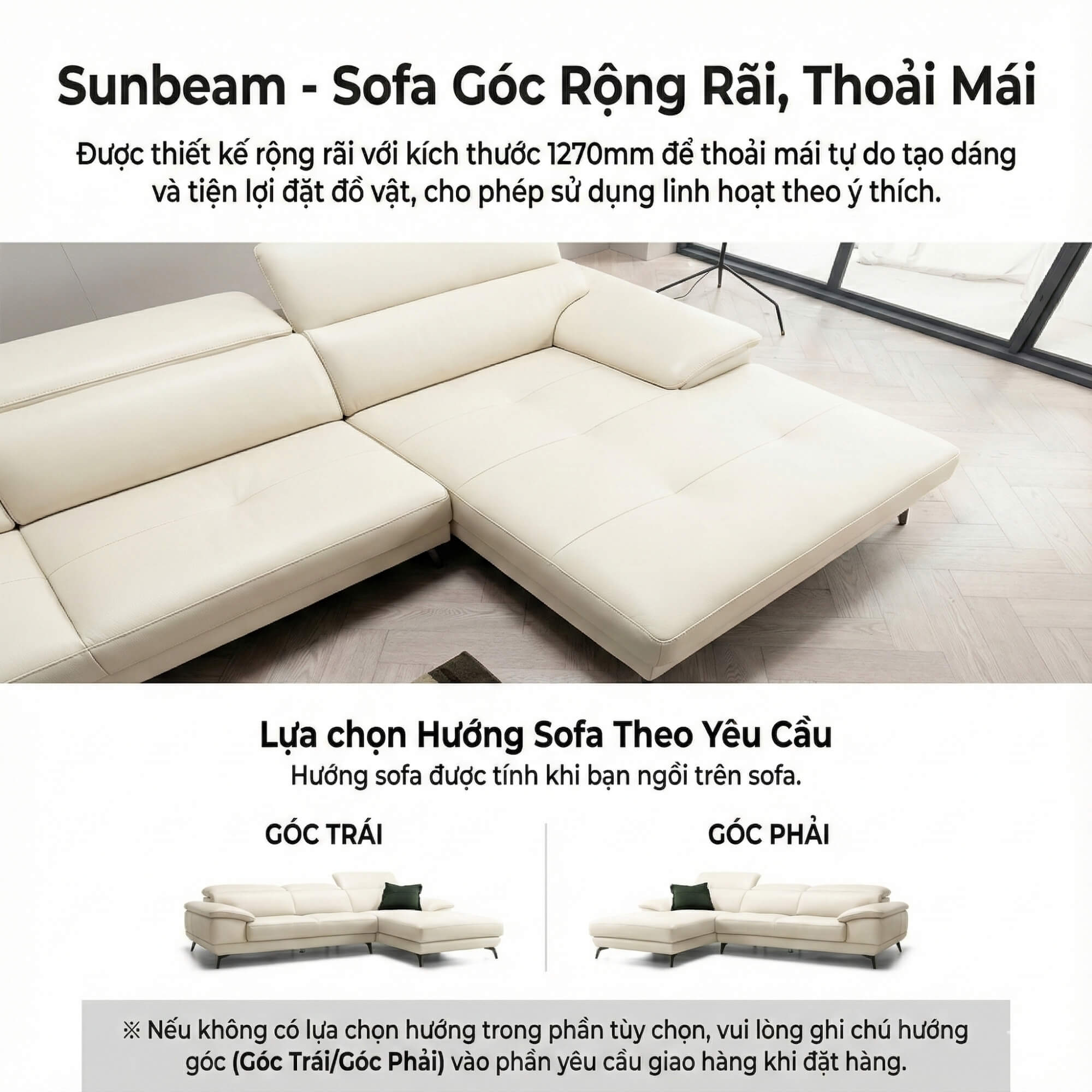 Sofa SUNBEAM – Sofa Da Hiện Đại Góc Chữ L Có Chức Năng Tuỳ Chỉnh