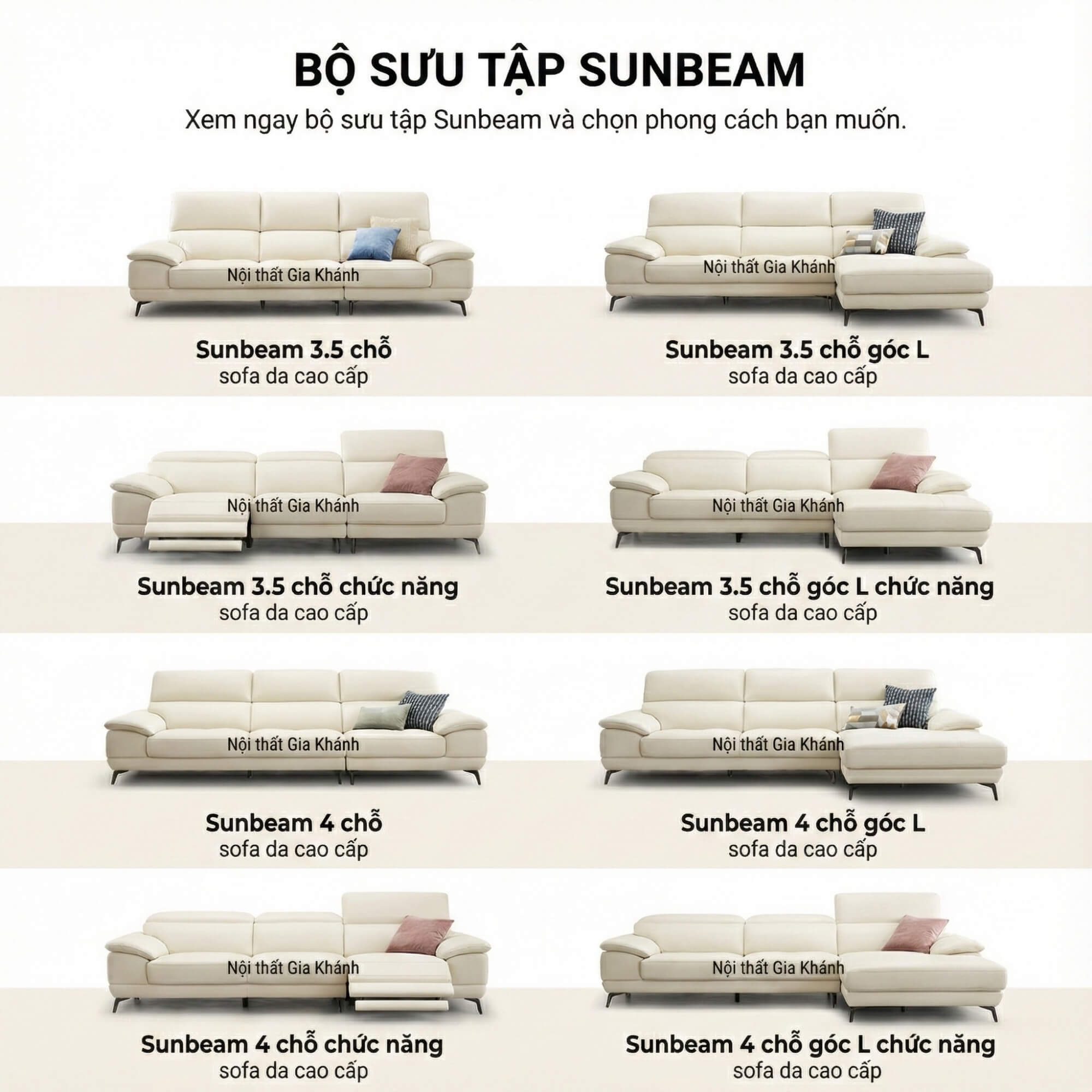 Sofa SUNBEAM – Sofa Da Hiện Đại Góc Chữ L Có Chức Năng Tuỳ Chỉnh