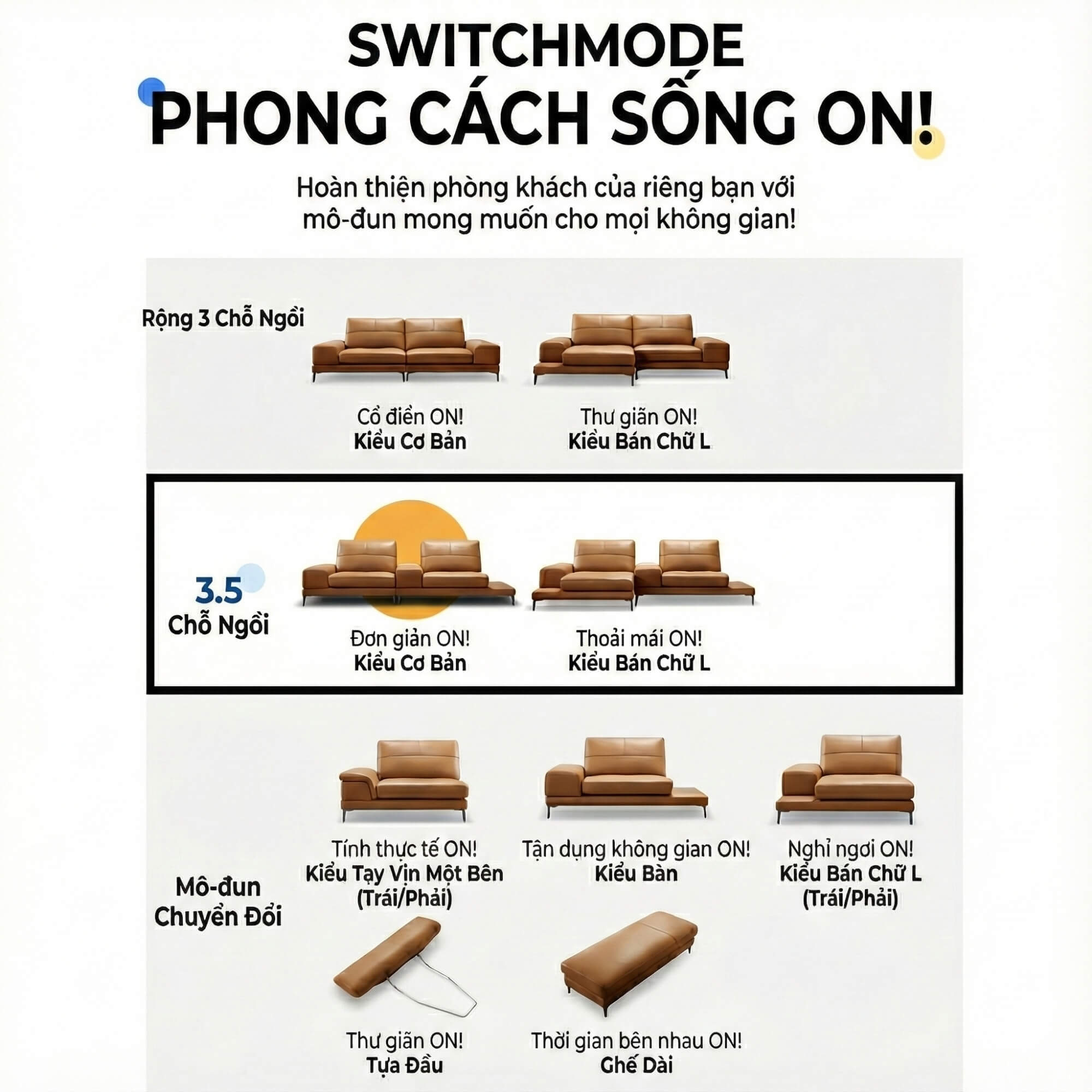 Sofa SWITCHMODE - Sofa Băng Bọc Da Dạng MODULE Đa Zi Năng