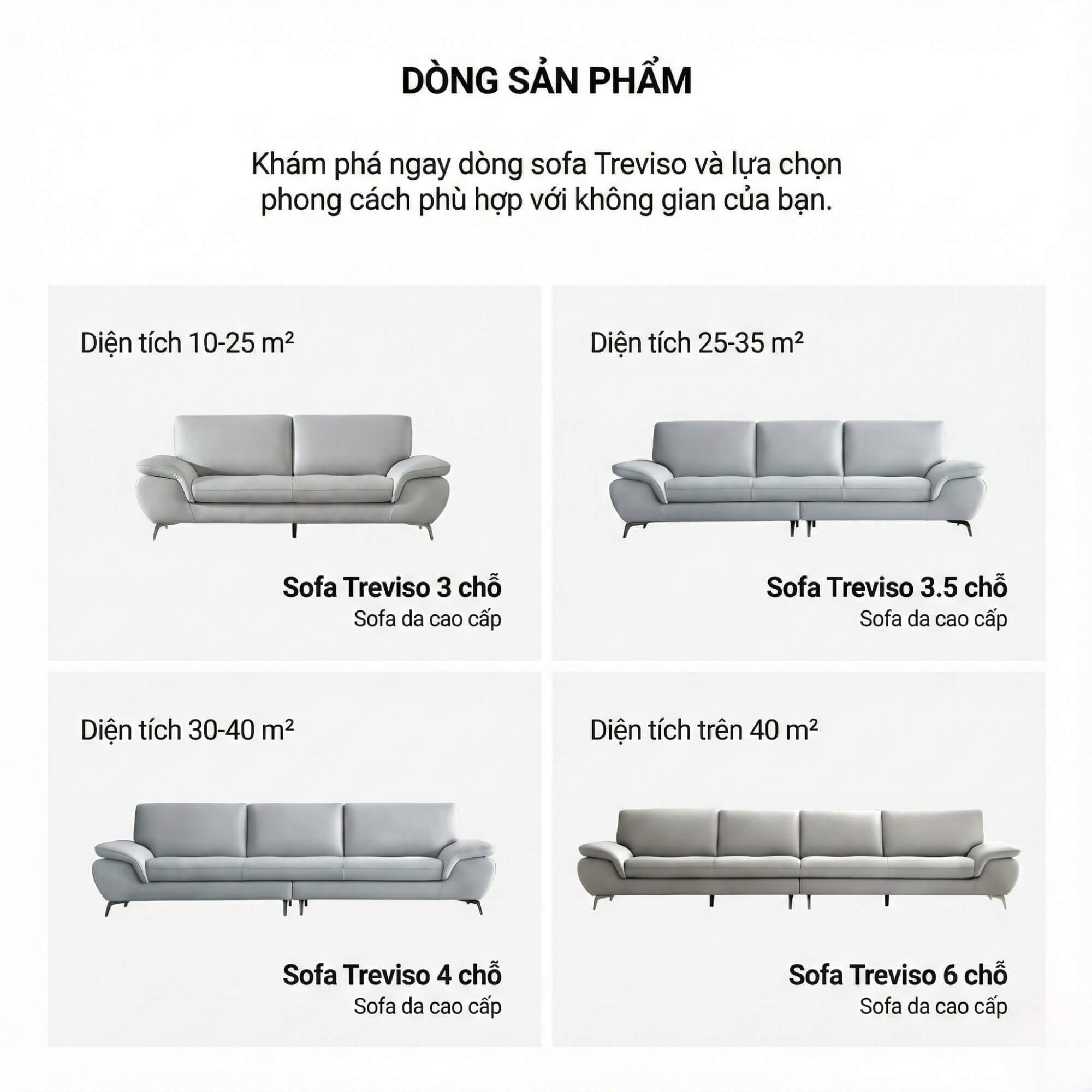 Sofa TREVISO - Sofa Băng Dáng Thuyền Trẻ Trung Cho Phòng Khách Chung Cư