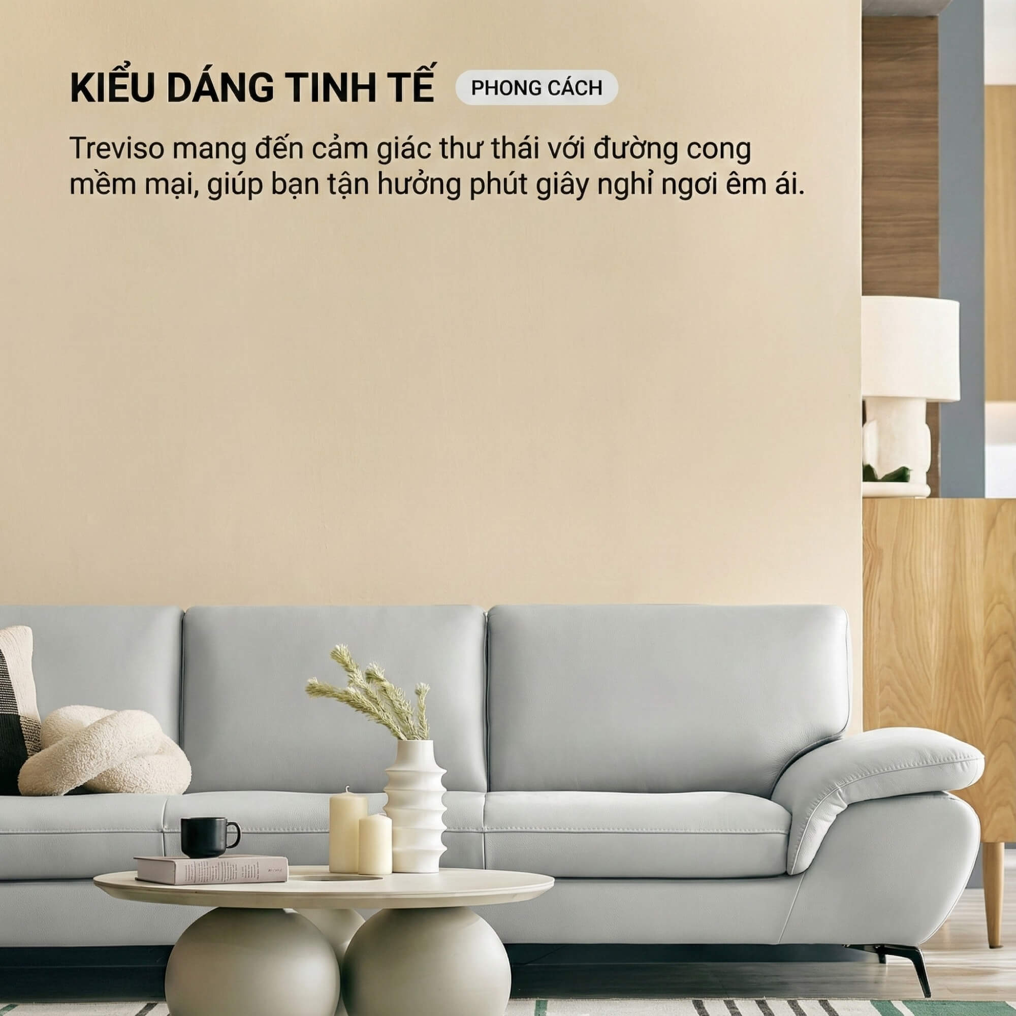 Sofa TREVISO - Sofa Băng Dáng Thuyền Trẻ Trung Cho Phòng Khách Chung Cư