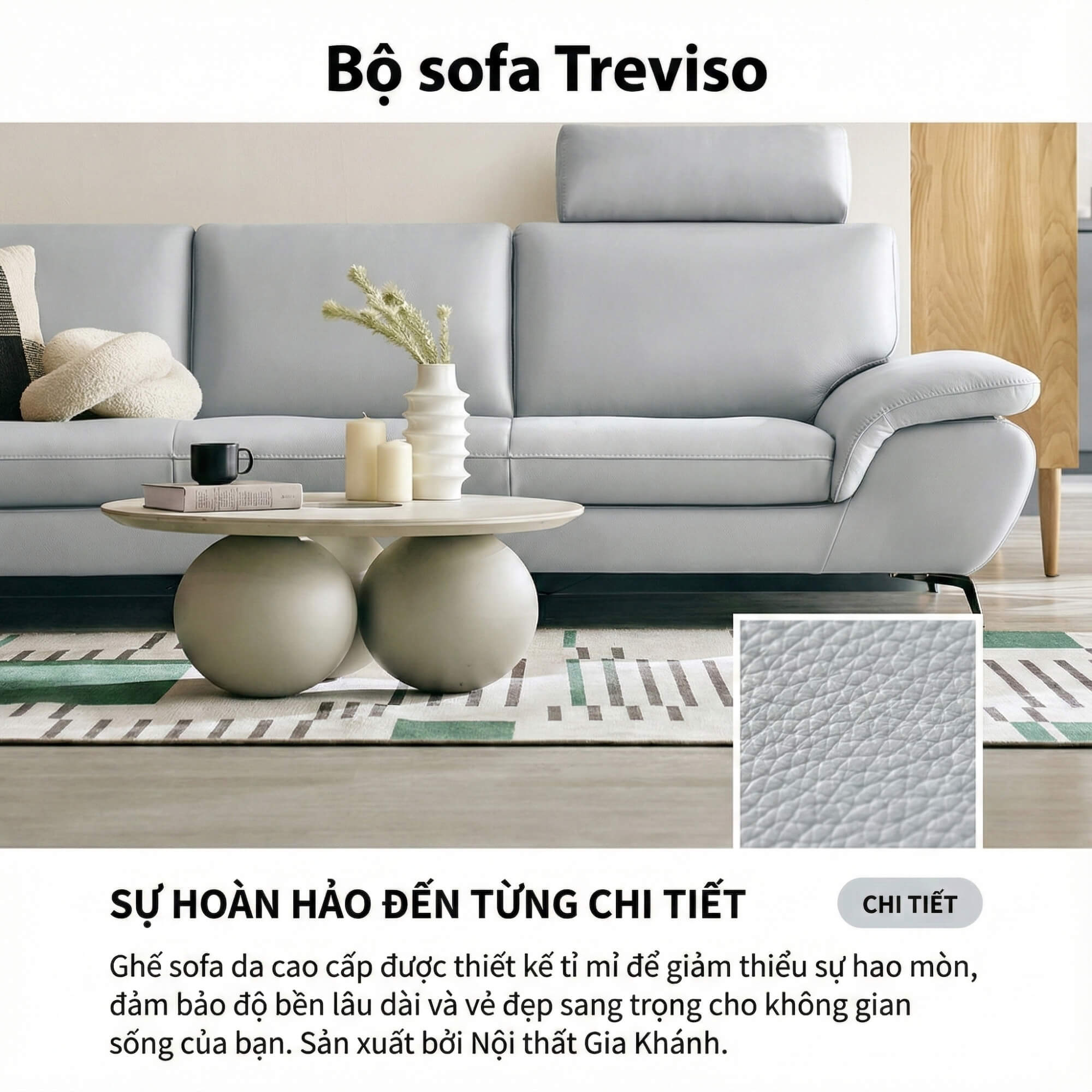 Sofa TREVISO - Sofa Băng Dáng Thuyền Trẻ Trung Cho Phòng Khách Chung Cư