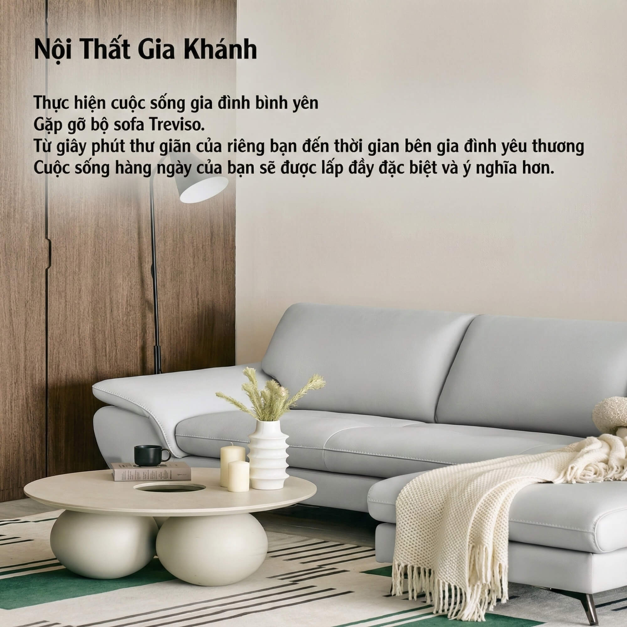 Sofa TREVISO - Sofa Băng Dáng Thuyền Trẻ Trung Cho Phòng Khách Chung Cư
