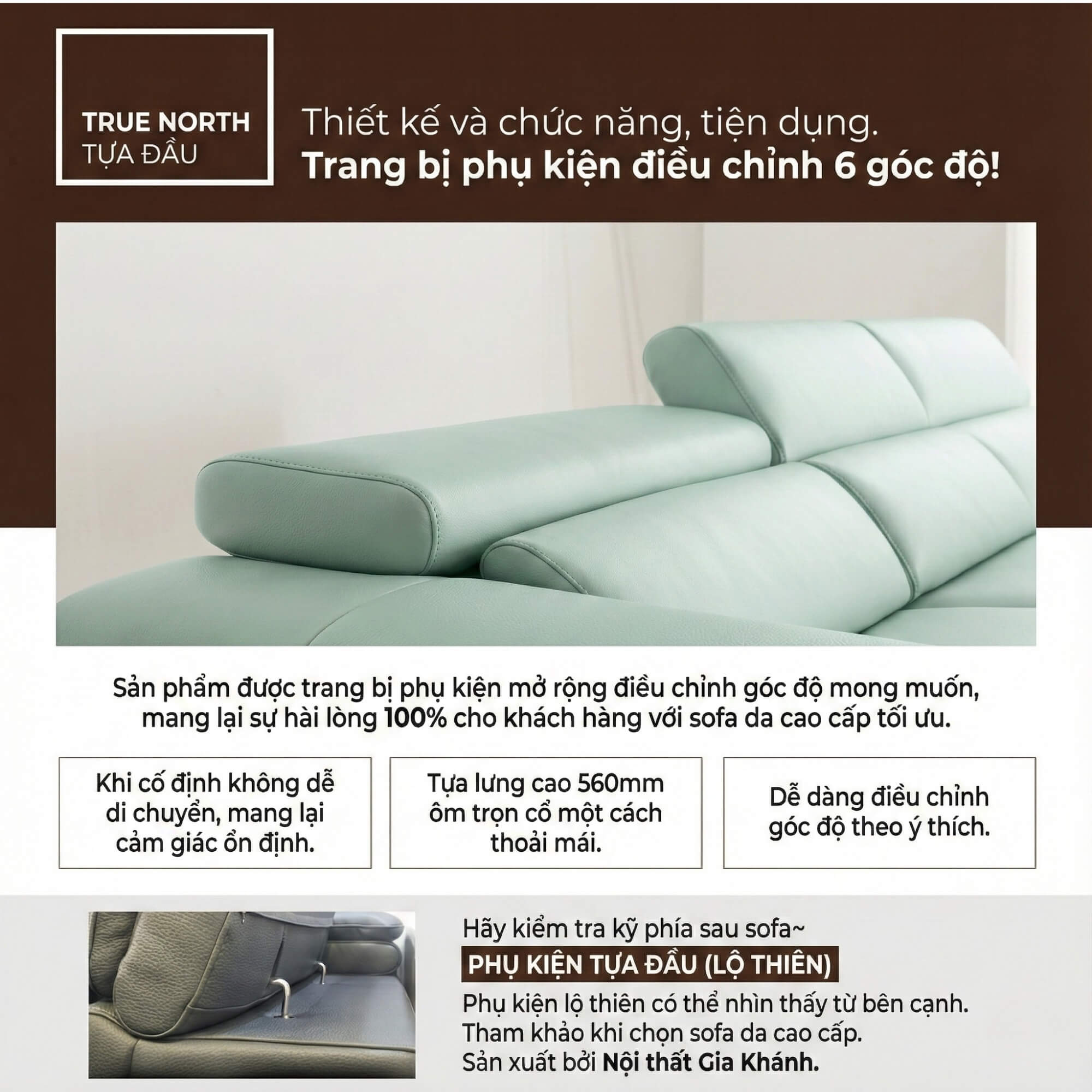 Sofa TRUENORTH - Sofa Băng Bọc Da Thiết Kế Mạnh Mẽ Có Tựa Đầu Linh Hoạt