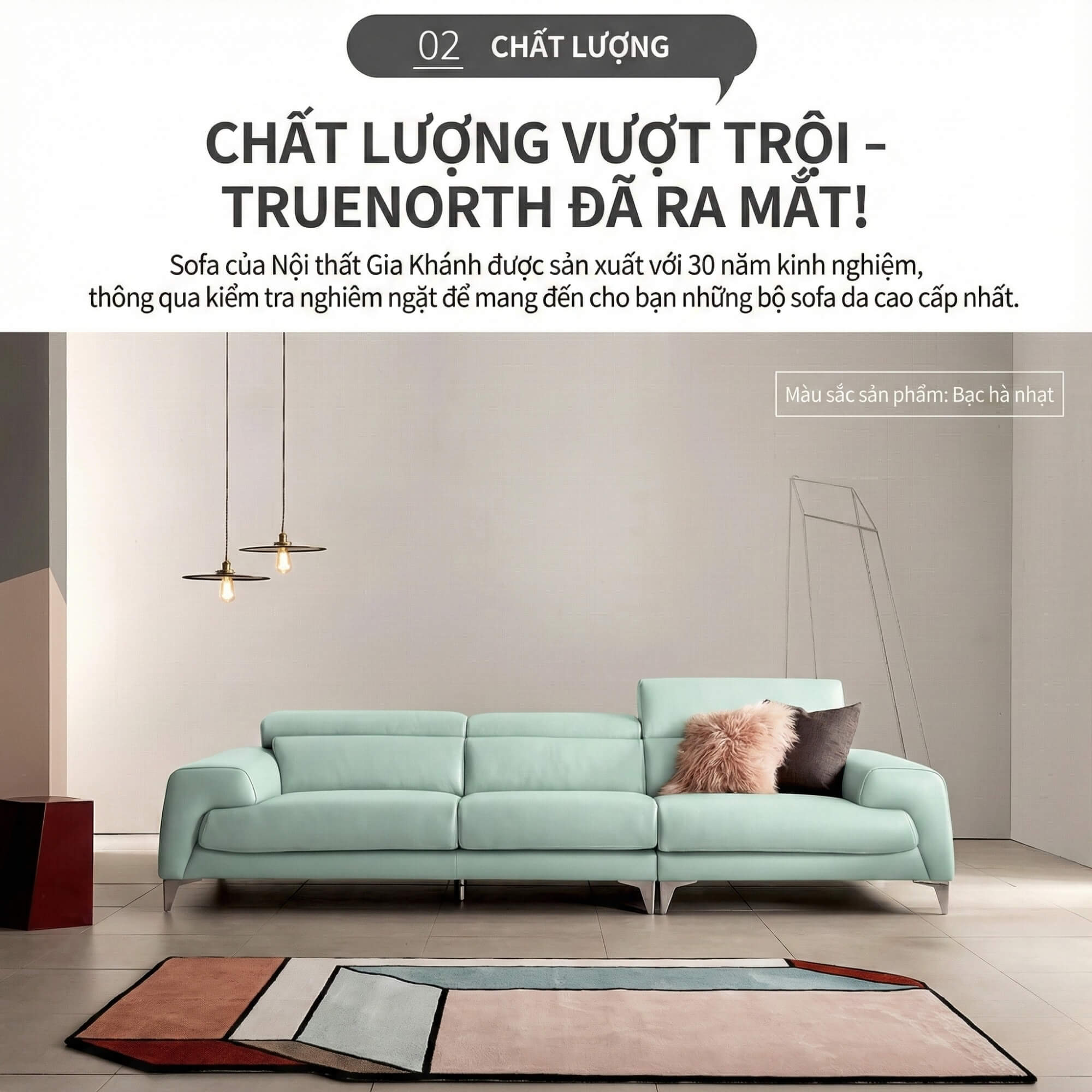 Sofa TRUENORTH - Sofa Băng Bọc Da Thiết Kế Mạnh Mẽ Có Tựa Đầu Linh Hoạt