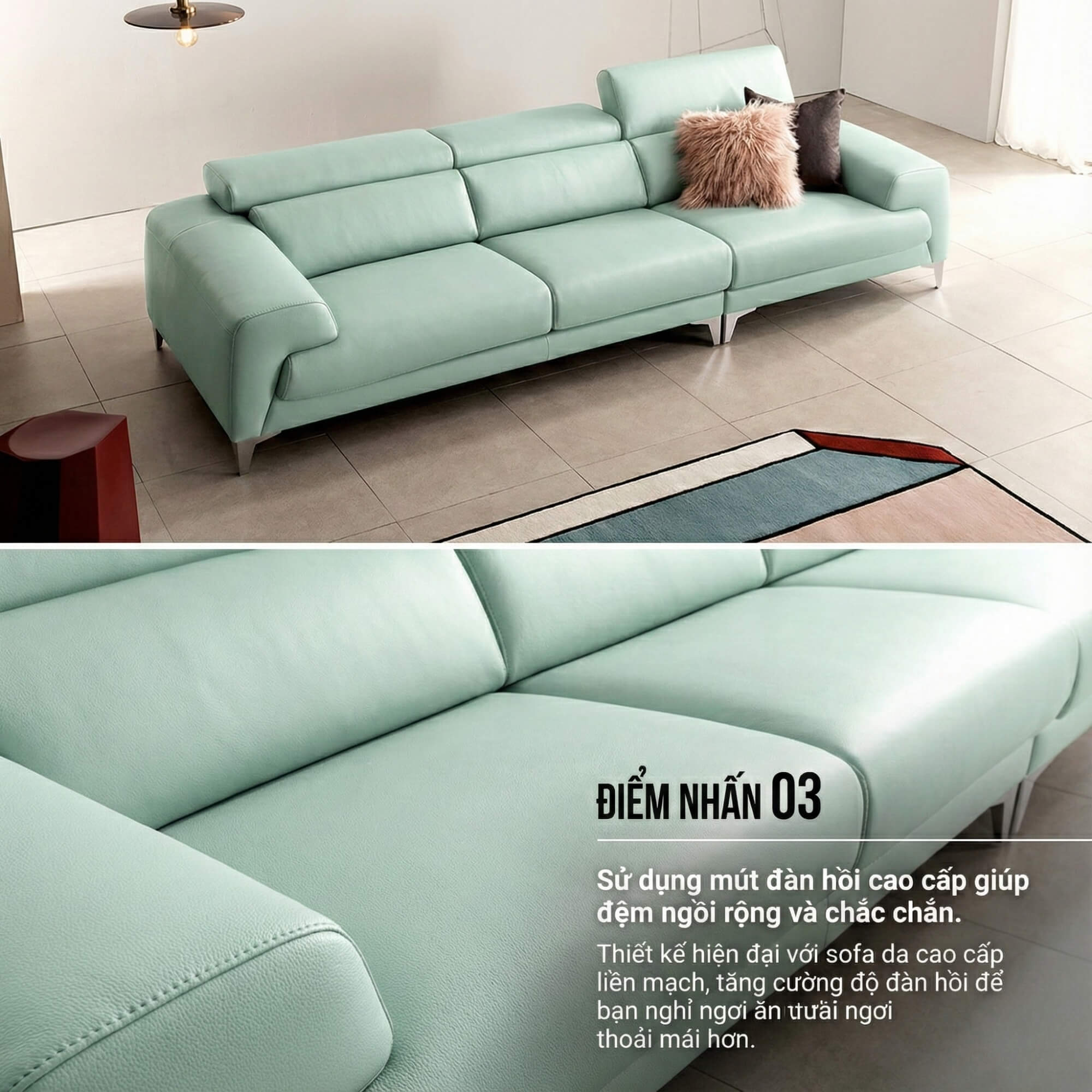 Sofa TRUENORTH - Sofa Băng Bọc Da Thiết Kế Mạnh Mẽ Có Tựa Đầu Linh Hoạt