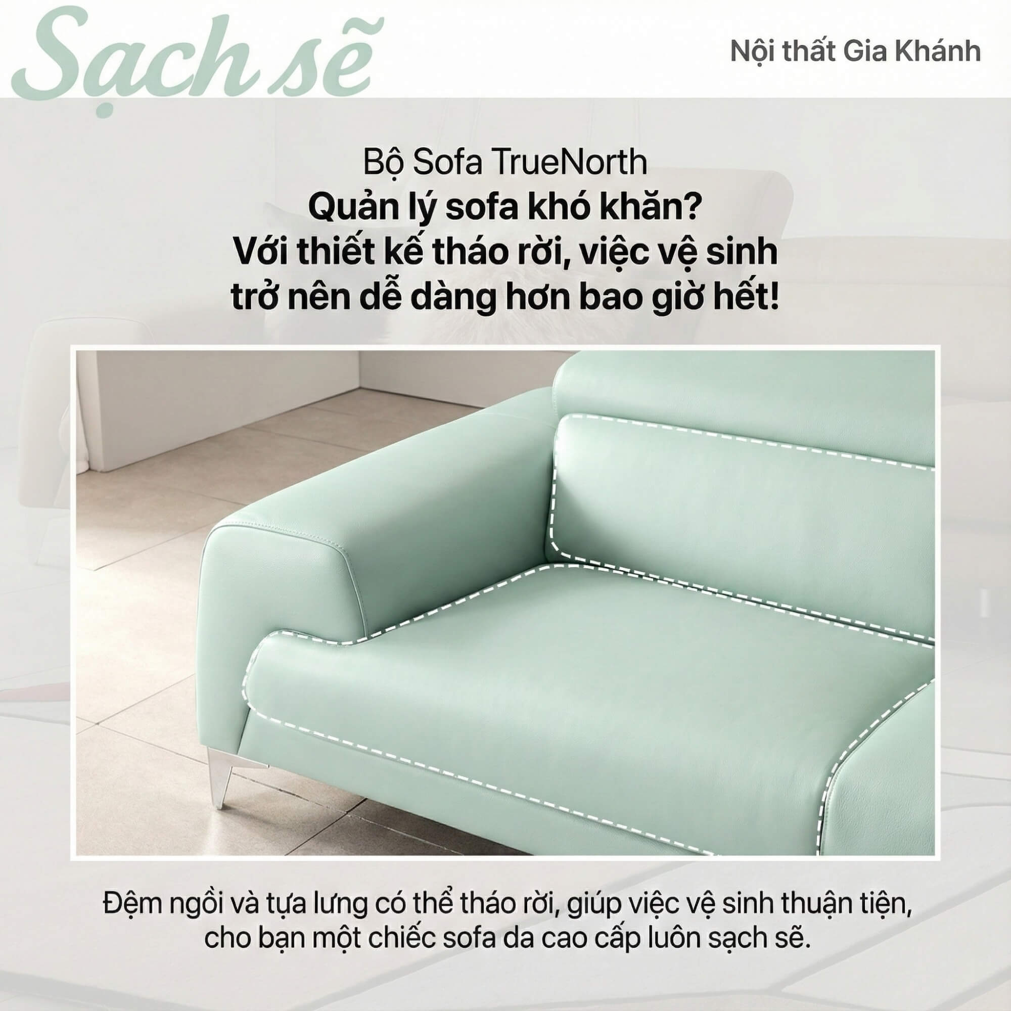 Sofa TRUENORTH - Sofa Băng Bọc Da Thiết Kế Mạnh Mẽ Có Tựa Đầu Linh Hoạt