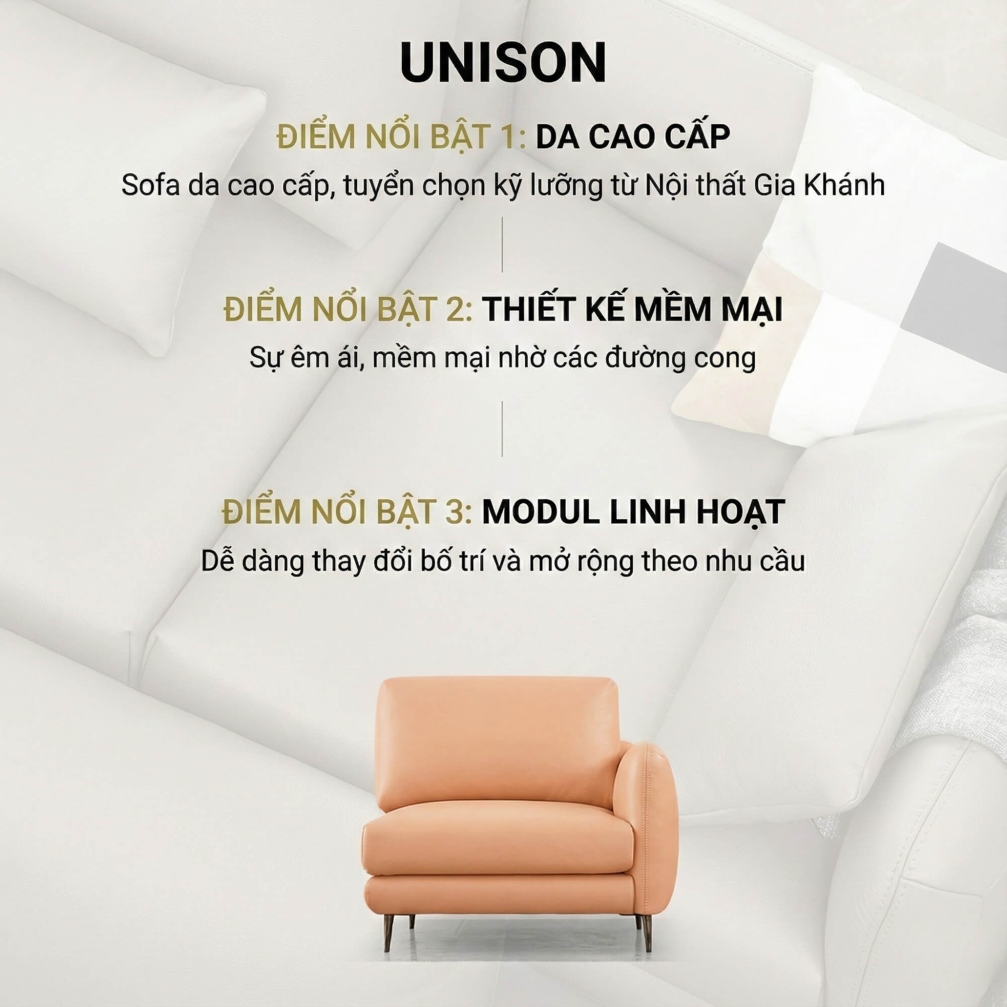 Sofa UNISON - Sofa Đơn Cao Cấp Dạng Modular Linh Hoạt Cho Phòng Khách