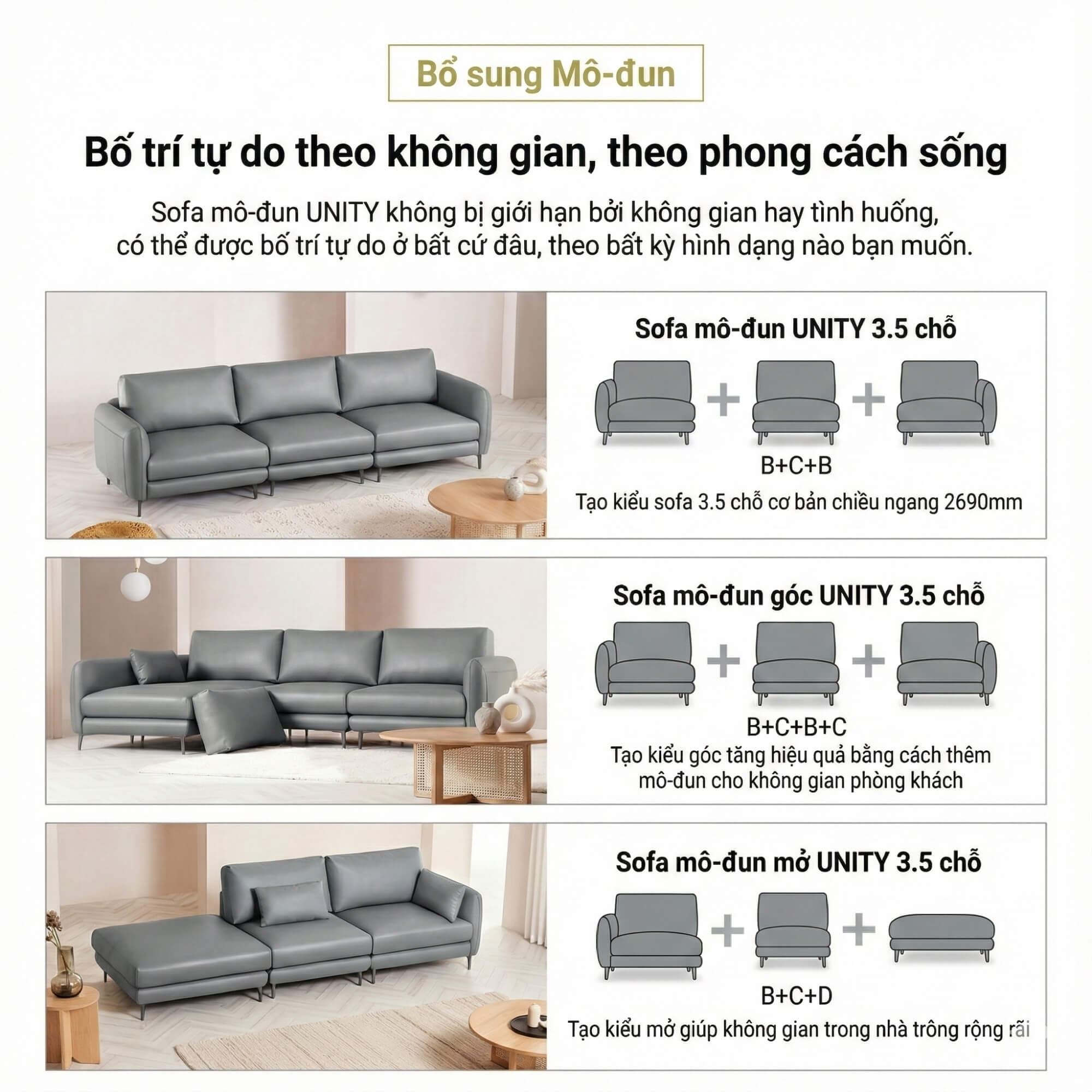 Sofa UNITY – Sofa Góc Dạng Module Linh Hoạt Tự Do Sáng Tạo