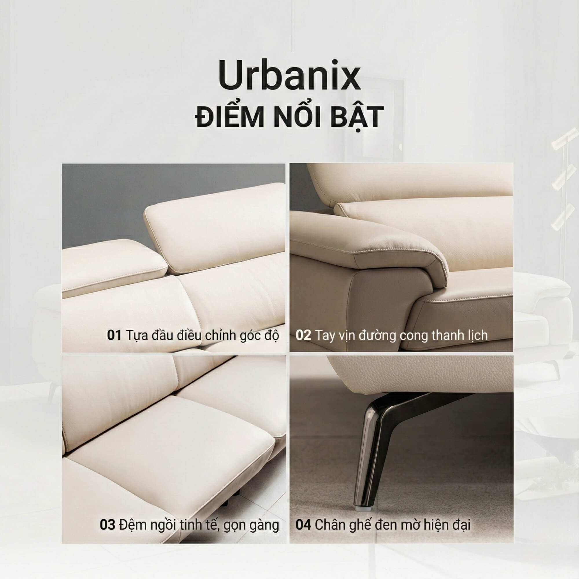 Sofa URBANIX - Sofa Da Dáng Văng Có Tựa Đầu Thông Minh