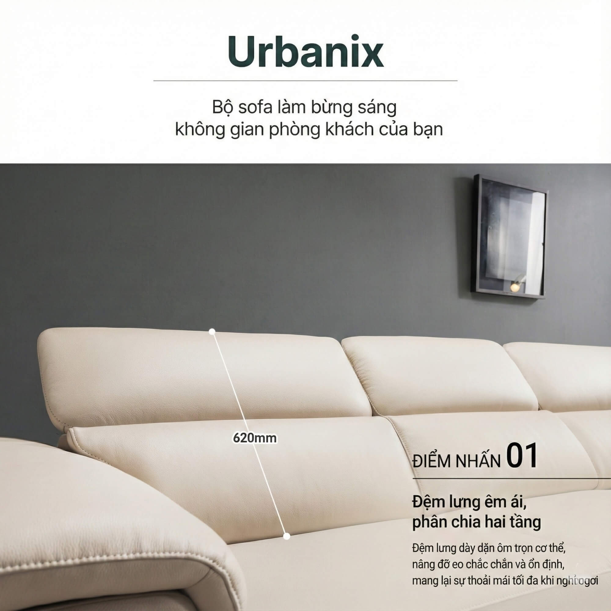Sofa URBANIX - Sofa Da Dáng Văng Có Tựa Đầu Thông Minh